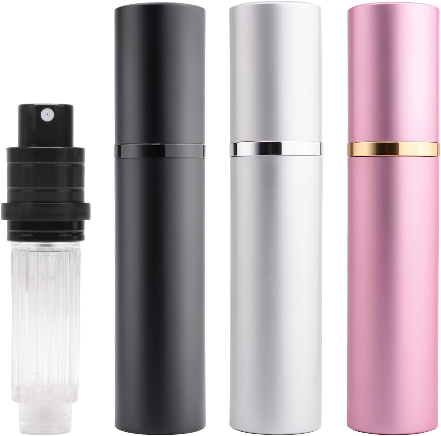 3 Pcs Travel Perfume Refillable Bottle Atomiser, 5ML Leakproof Portable Perfume Atomiser with Bottom Pump, Refillable Mini Fragrance Spray Bottle for Women & Men Travel (3 Colors)