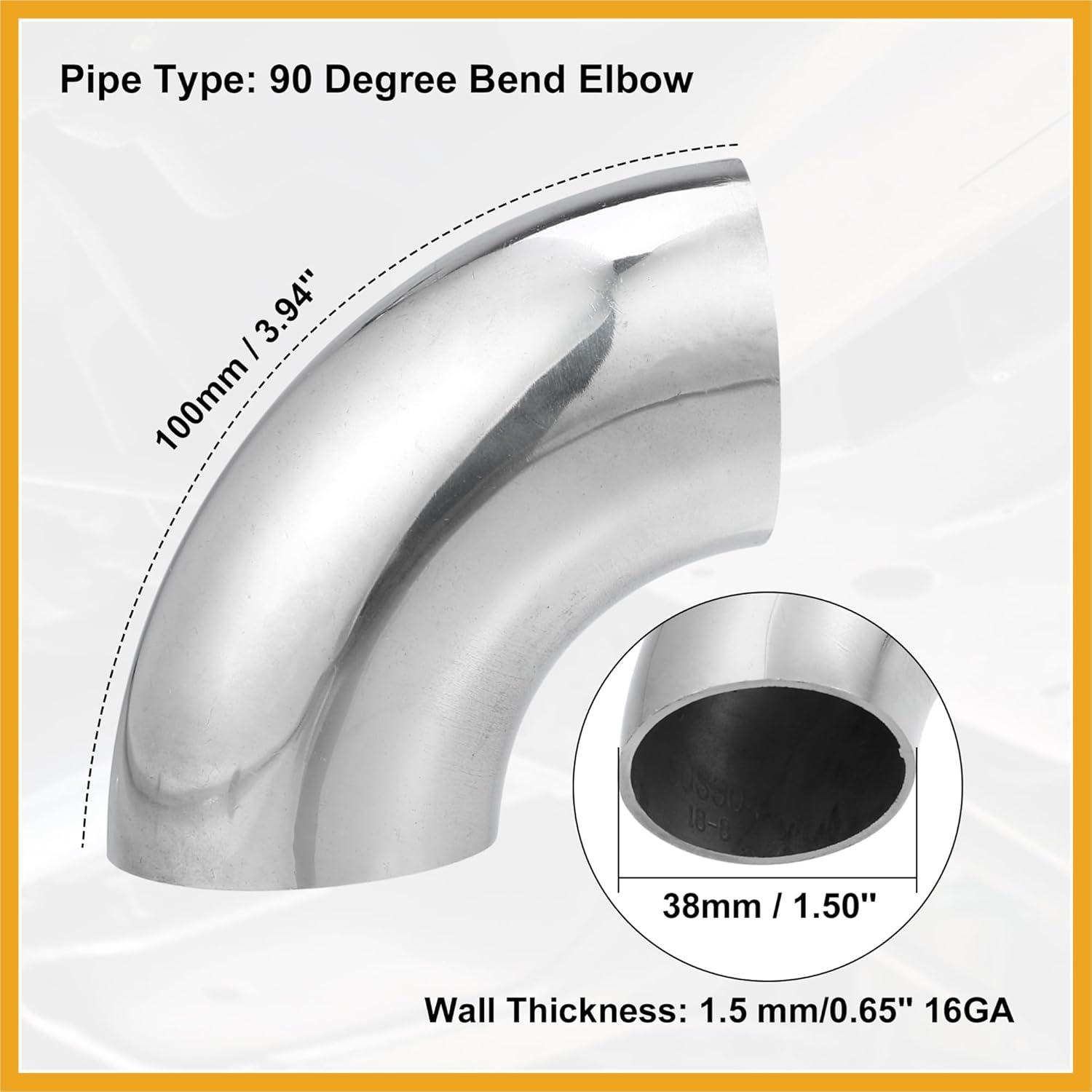 1Pcs OD 1.5 Inch 90 Degree Mandrel Bend Elbow SS304 Stainless Steel Bend Tube Exhaust Elbow Pipe for Car Modified Exhaust System 1.5" Piping Silver Tone image number 6