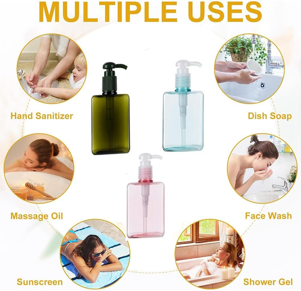 Empty Plastic Pump Bottles Dispenser,6 Pcs 100Ml Travel Pump Bottles Set,Refillable Toiletries Containers,Clear Plastic Pump Bottle Dispenser,Empty Reusable Plastic Lotion Pump Bottle image number 3