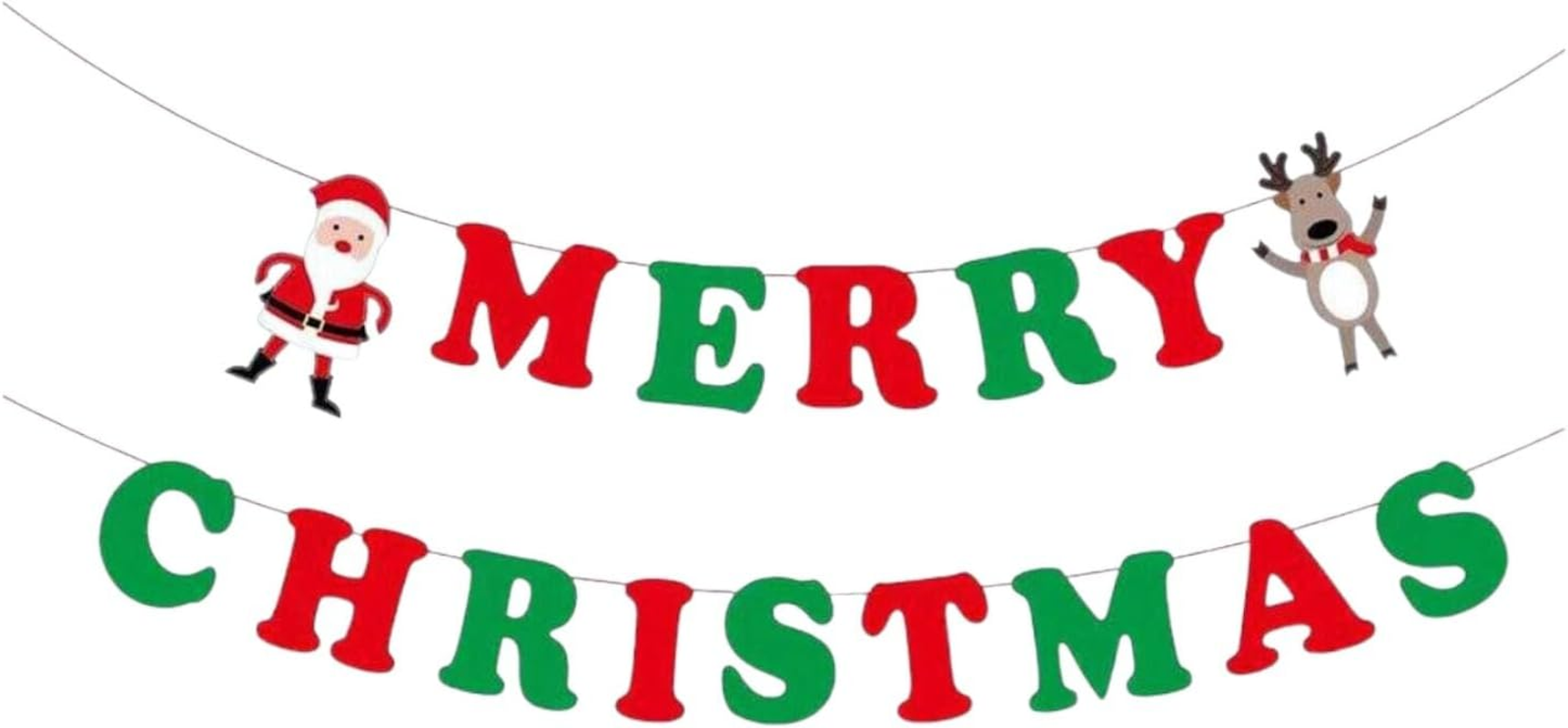 Merry Christmas 5 Metre Banner Bunting Santa Raindeer Holiday Celebration Decoration Green Red image number 1