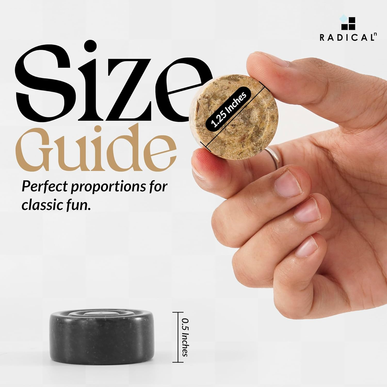 Radicaln Marble Checker Figures 1.25'' Inches Black and Coral Handmade Outdoor Board Game Draughts Checker Travel Chess Set Classic Board Game Checkers Outdoor Games image number 1