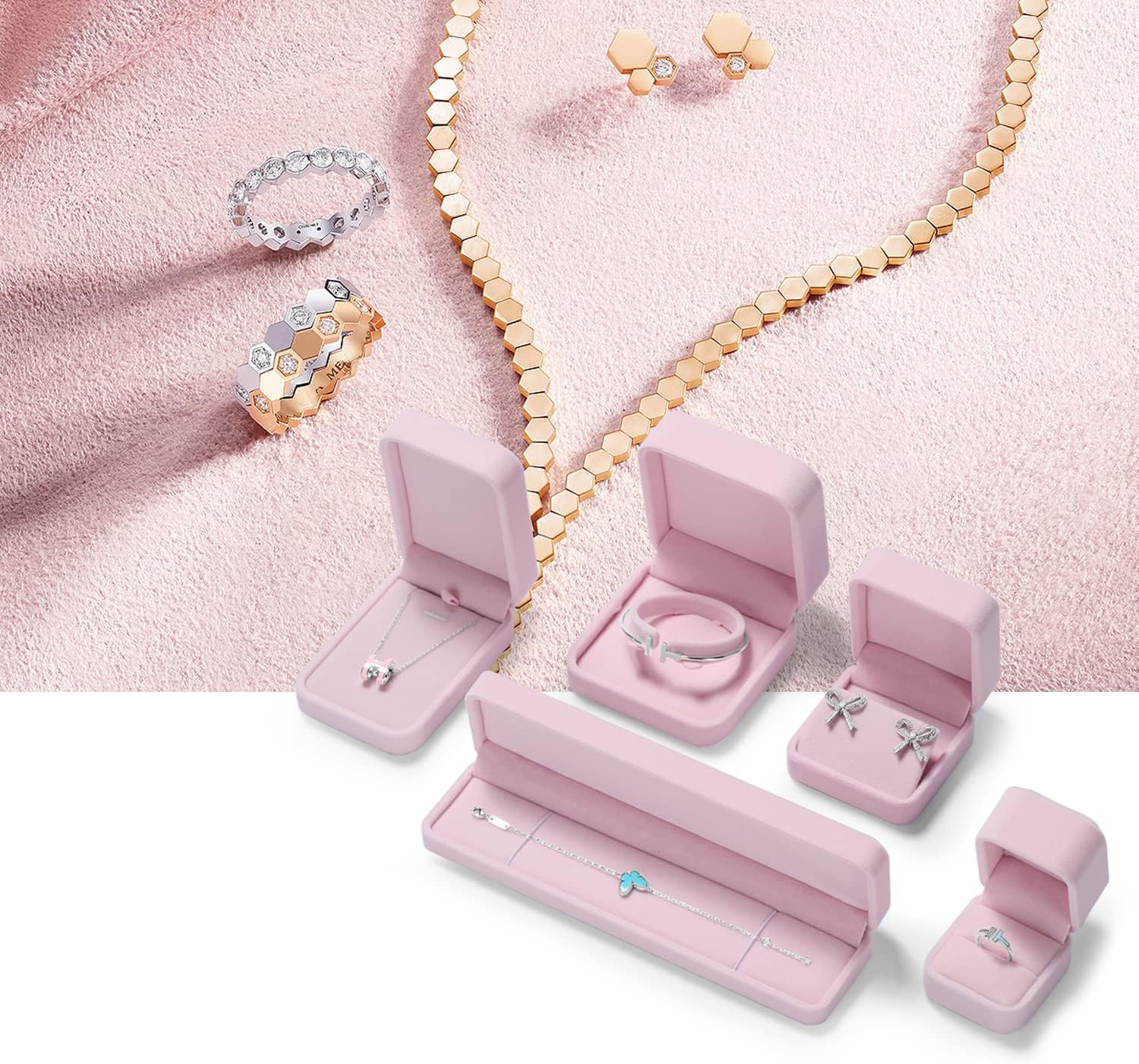 Oirlv Pink Velvet Ring Gift Boxes Elegant Ring Box for Wedding Valentine'S Day Anniversary Birthday - Earring Box image number 4