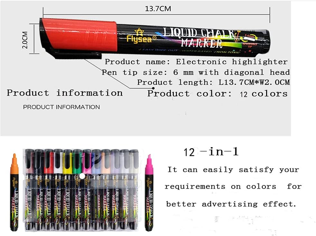 RIDINO Liquid Chalk Pen Markers - Chalkboard Marker Erasable on Blackboard, Glass, Window, Mirror and Kids Art-Chalk Pen Includes Reversible Chisel & Bullet Tip - Wet Erase Ink(12 Colors) image number 2