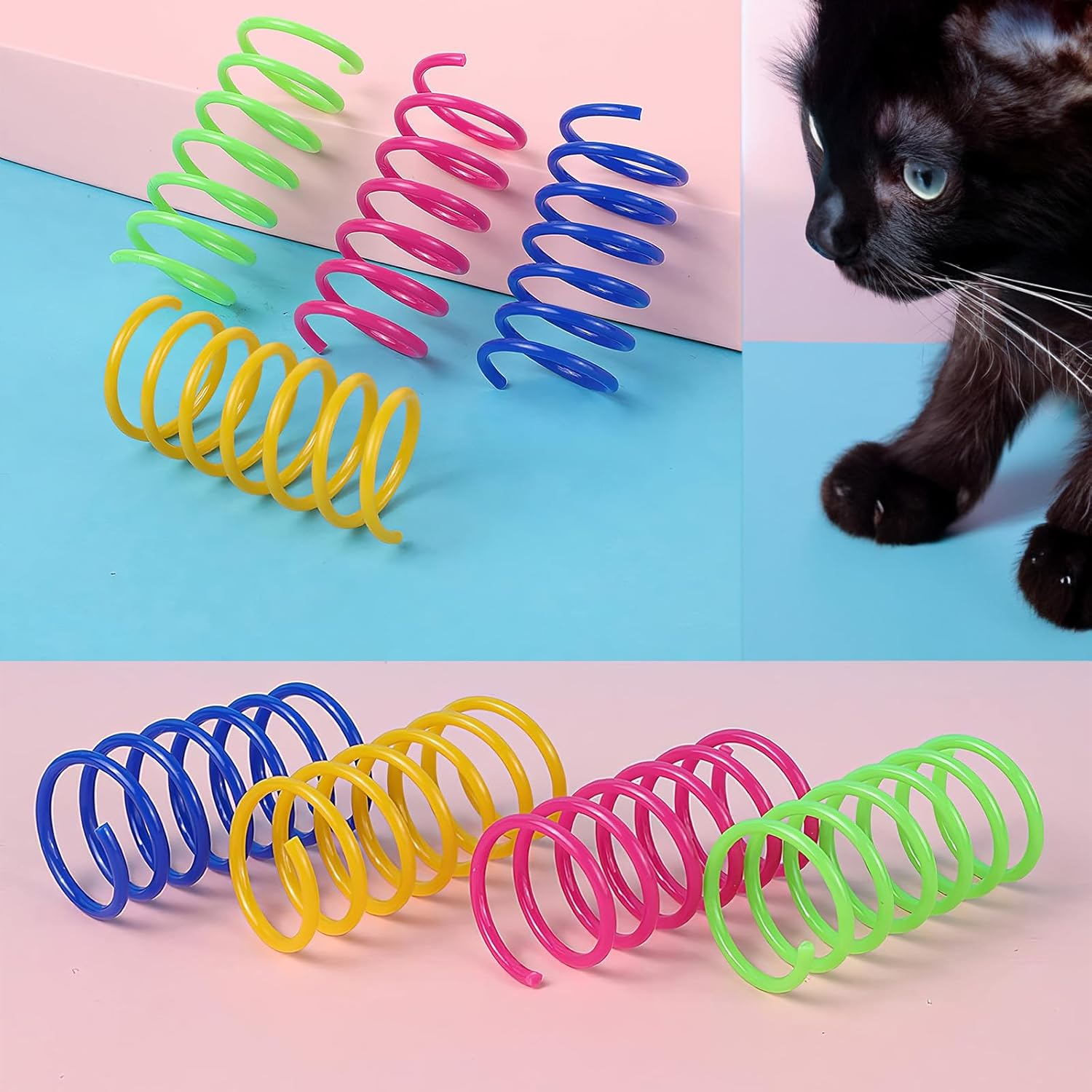 RTRTGS Pack of 16 Cat Spring Toys, Plastic Spiral Springs, Spiral Cat Toy, Toy Spiral Springs, Novelty Pet Toy, Colourful Spiral Springs, Spring Spiral for Cats image number 3