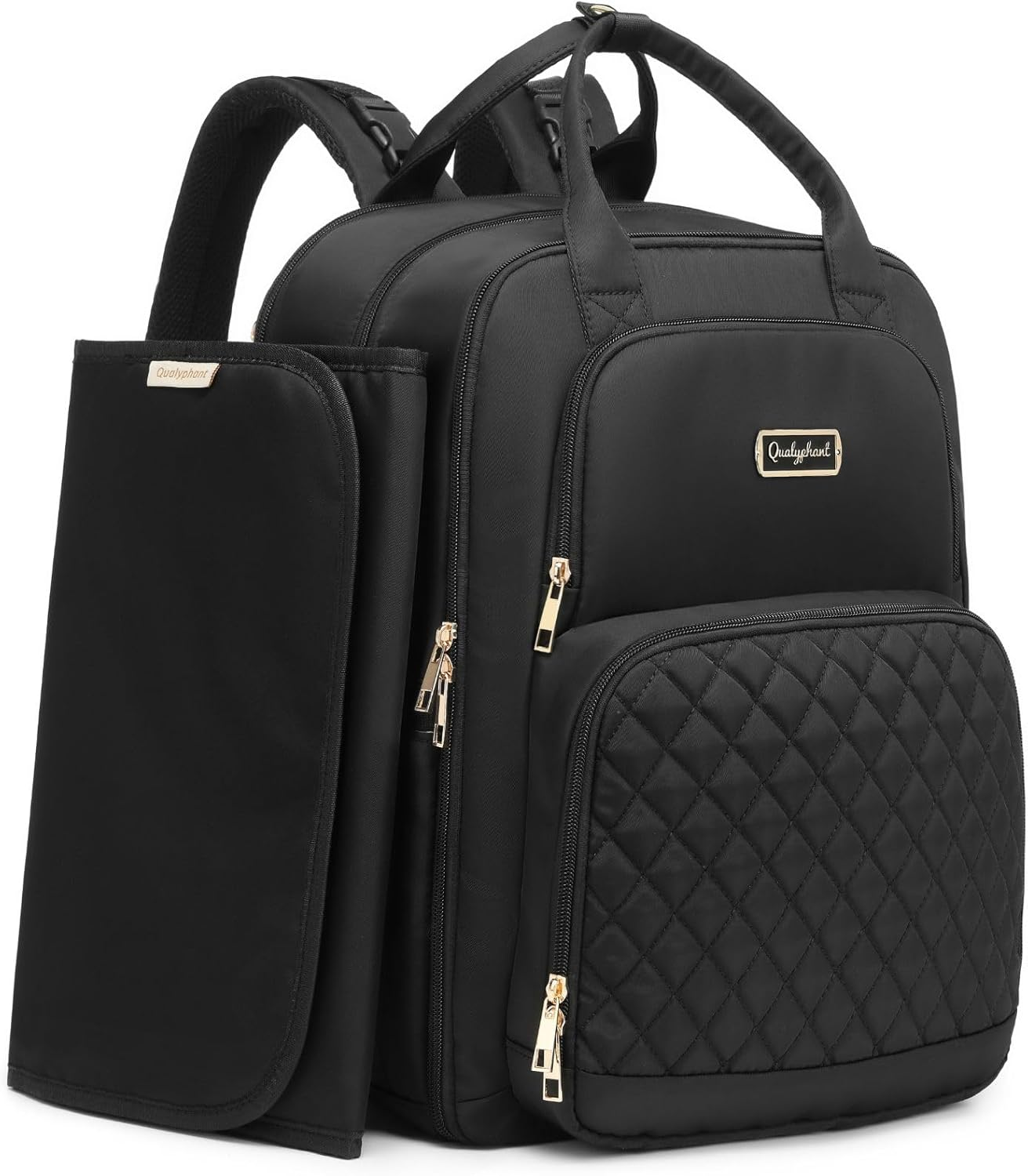 Qualyphant Diaper Bag Backpack - Expandable 35L Extra Large Diapers Bags for 2 Kids Twins, Quilted Baby Changing Backpacks