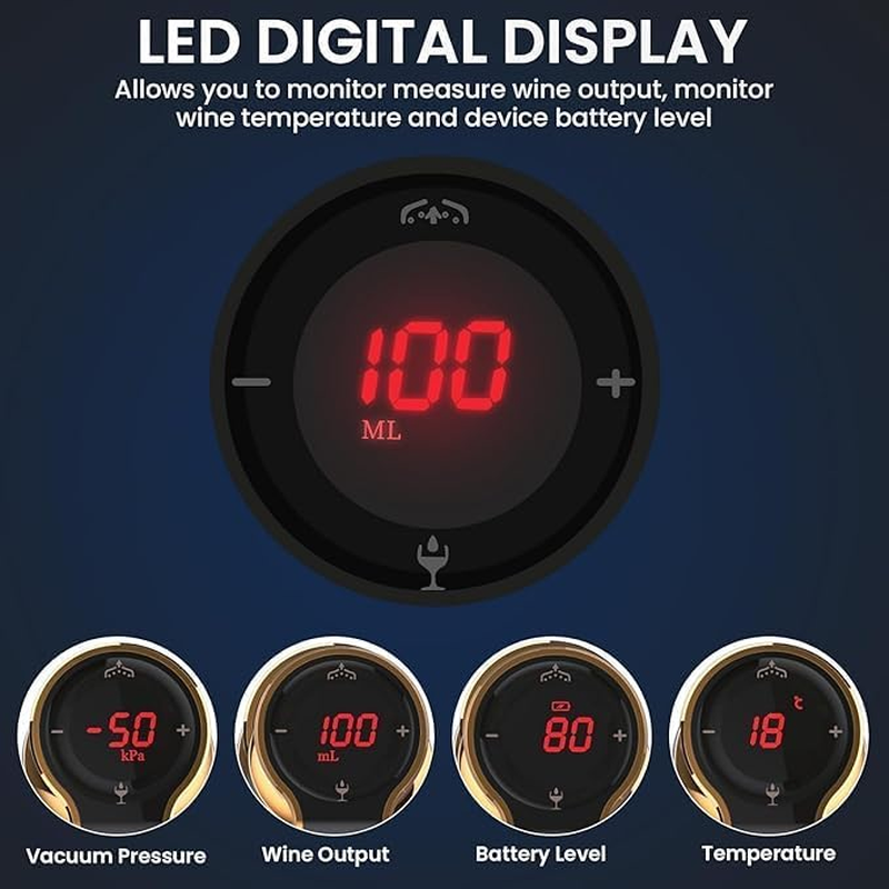 Oriver 4-In-1 Electric Wine Aerator & Dispenser with Rechargeable Battery, LED Display, Decanter, Vacuum Saver &ndash; Fast Pouring, Stainless Steel Design image number 5