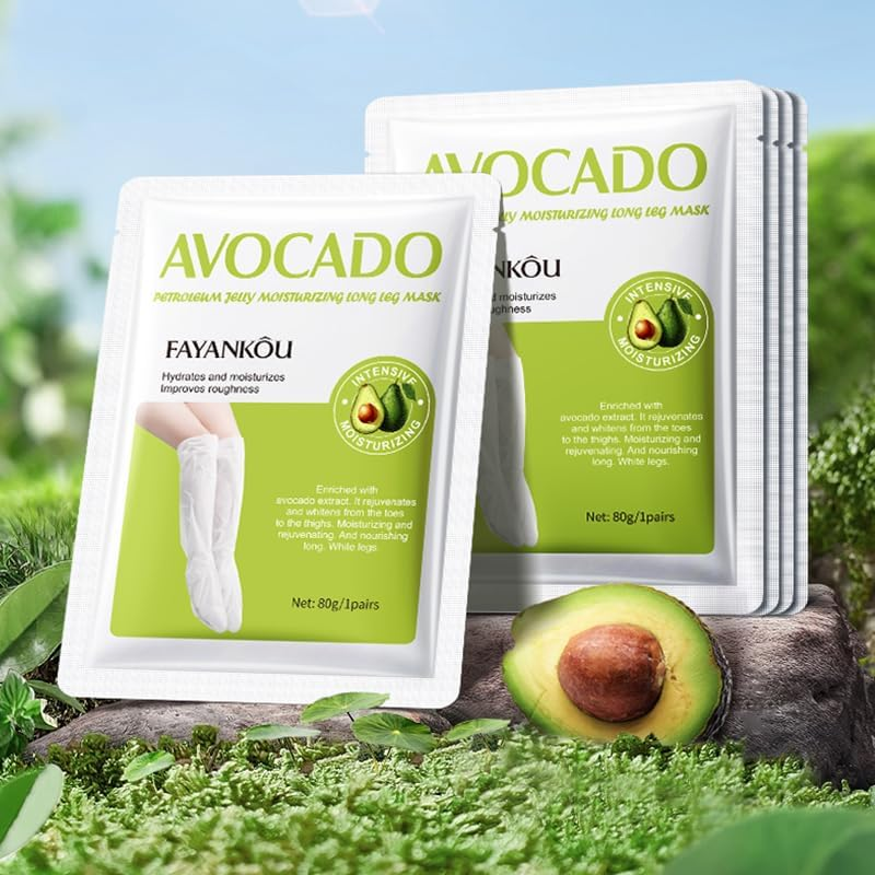 Avocado Moisturising Leg Mask, Exfoliating Foot Treatment, 5 Pairs image number 4