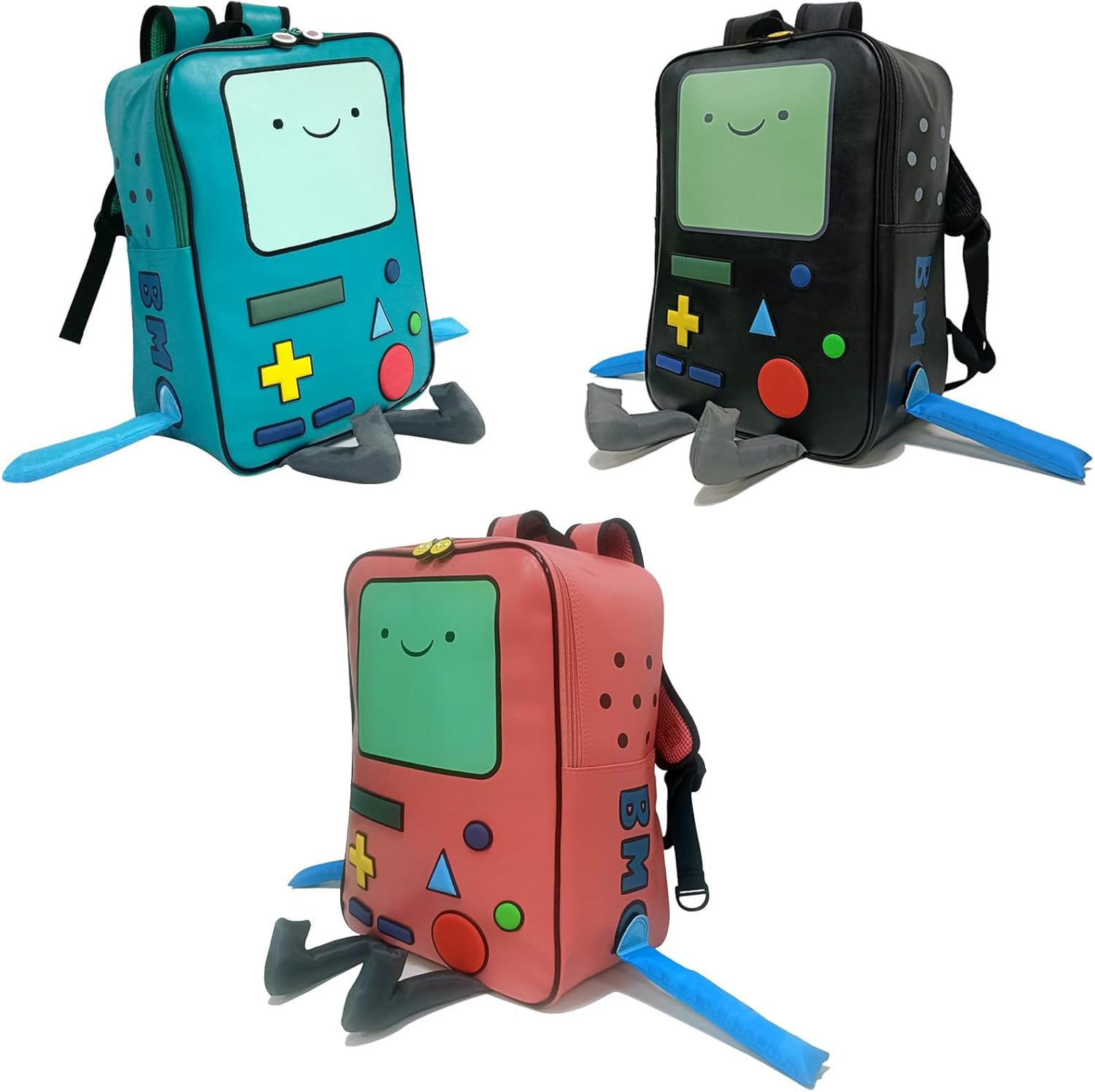 IBSLBMO Cartoon Robot Travel Laptop Cute Backpack Blue PU Robot Animal Bmo Finn Jake Adventure Trip Backpack, Blue, Medium, Cute