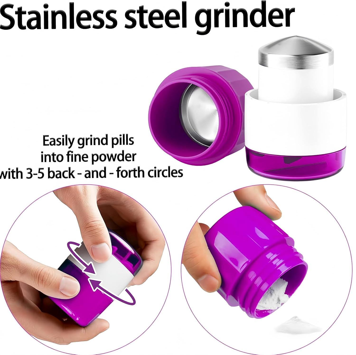 Pill Cutter for Small Pills 1/2 with Stainless Steel Grinding Head 3 in 1 Pill Crusher Splitter with Storage image number 2