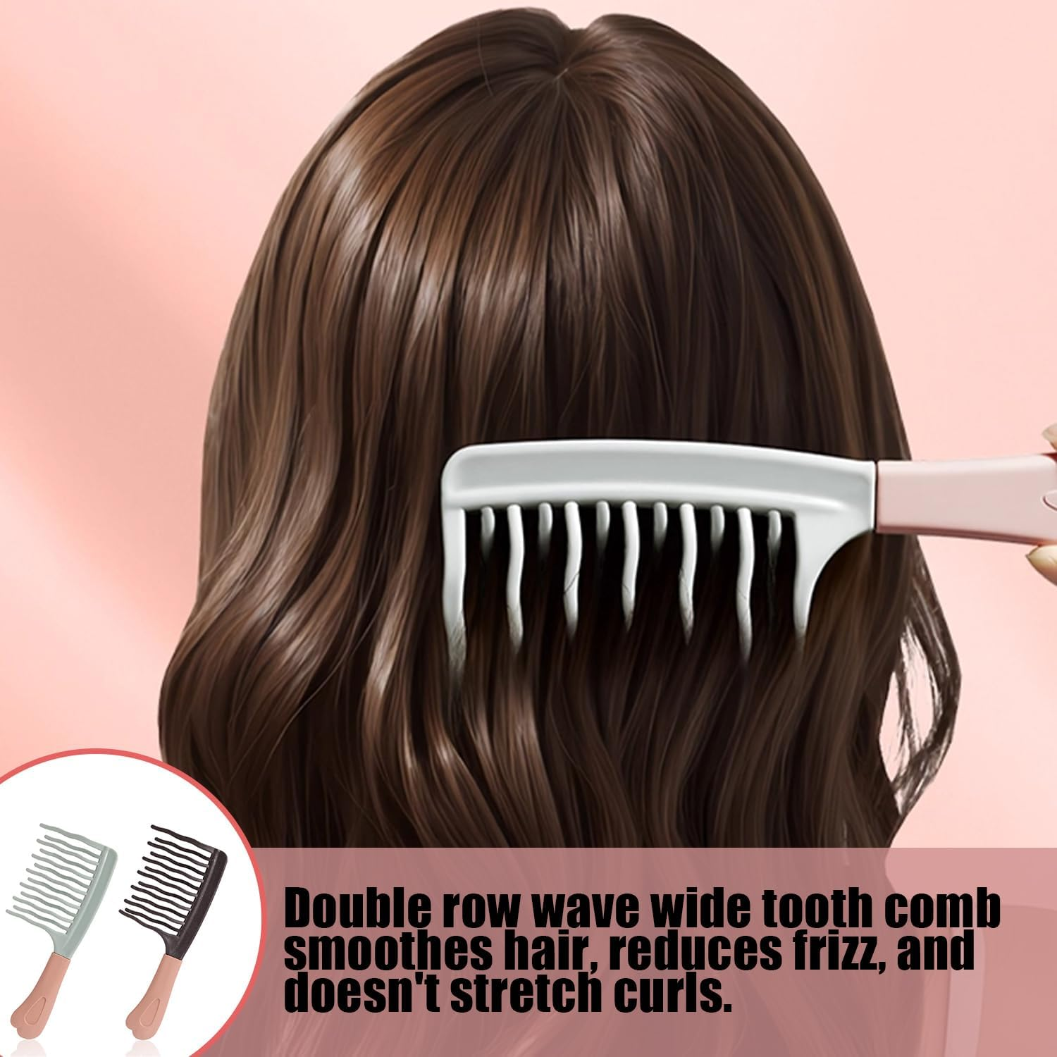 SYEYCW Pack of 2 Curling Combs, Double Row Wave Comb with Wide Teeth, Lightweight and Durable, Anti-Pull Effect, for Curly, Wavy and Long Hair, Hairdresser Styling Tool image number 4