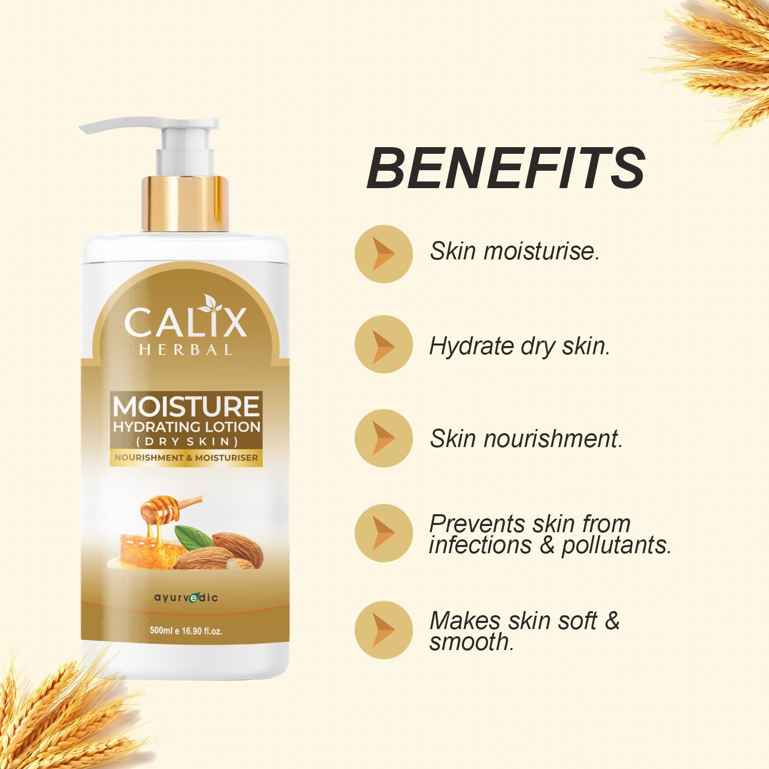 Calix Herbal Pure Organic Moisture Hydrating Lotion Dry Skin for Natural Ayurvedic Skin Care with Almond & Honey - 500 ML image number 5