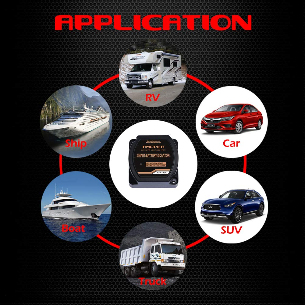 Ampper 12V 140Amp Dual Battery Isolator, Voltage Sensitive Relay (VSR) Smart Battery Isolator for Car, Vehicle, RV, ATV, UTV and Boat image number 5