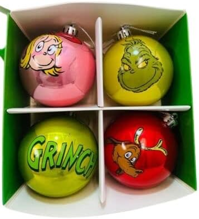 The Grinch Christmas Tree Decoration Dr Seuss Baubles Home Decor Hanging Seasonal Decoration Festive Item NEW (Pack of 4 Baubles) image number 3