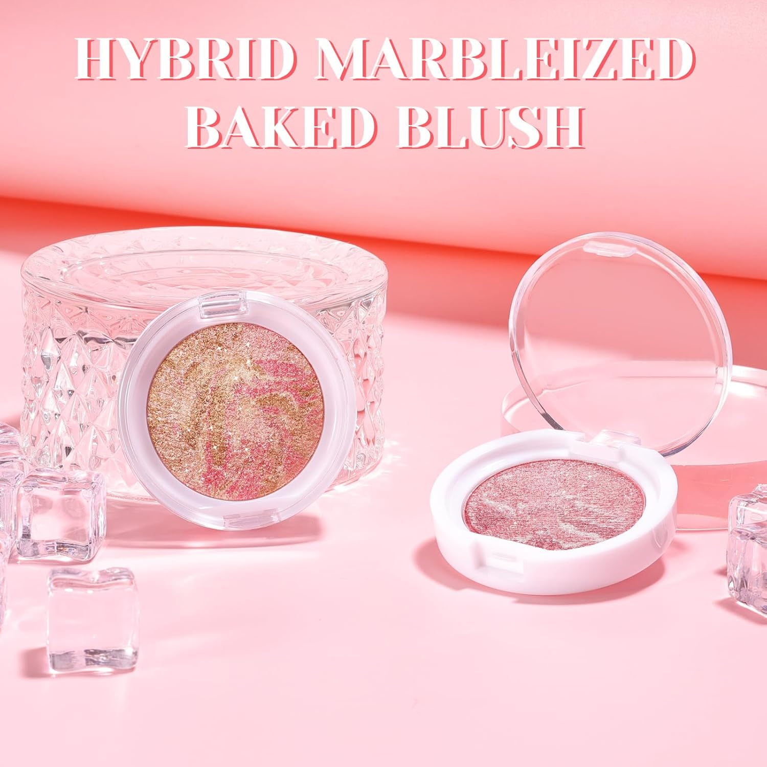 DAGEDA Baked Blush, Matte & Smooth Brighten Marbleized Blush, Highlighter Powder Palette, Lightweight, Shimmery and Highly Pigmented Powder Flush for Natural Glow Finish (Coral) image number 4