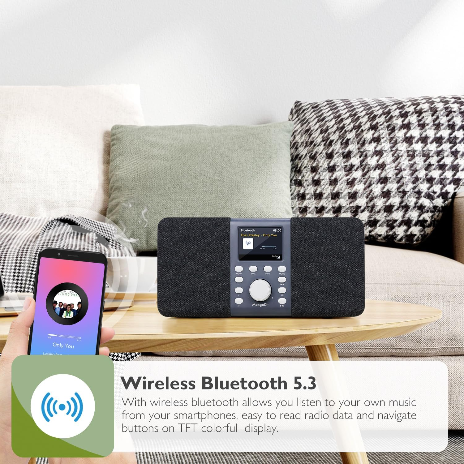 MD5 DAB DAB+ FM Digital Stereo Sound Radio, Portable, 20 Presets Stations, Headphone Port, Wireless Speaker - Dark Grey image number 6