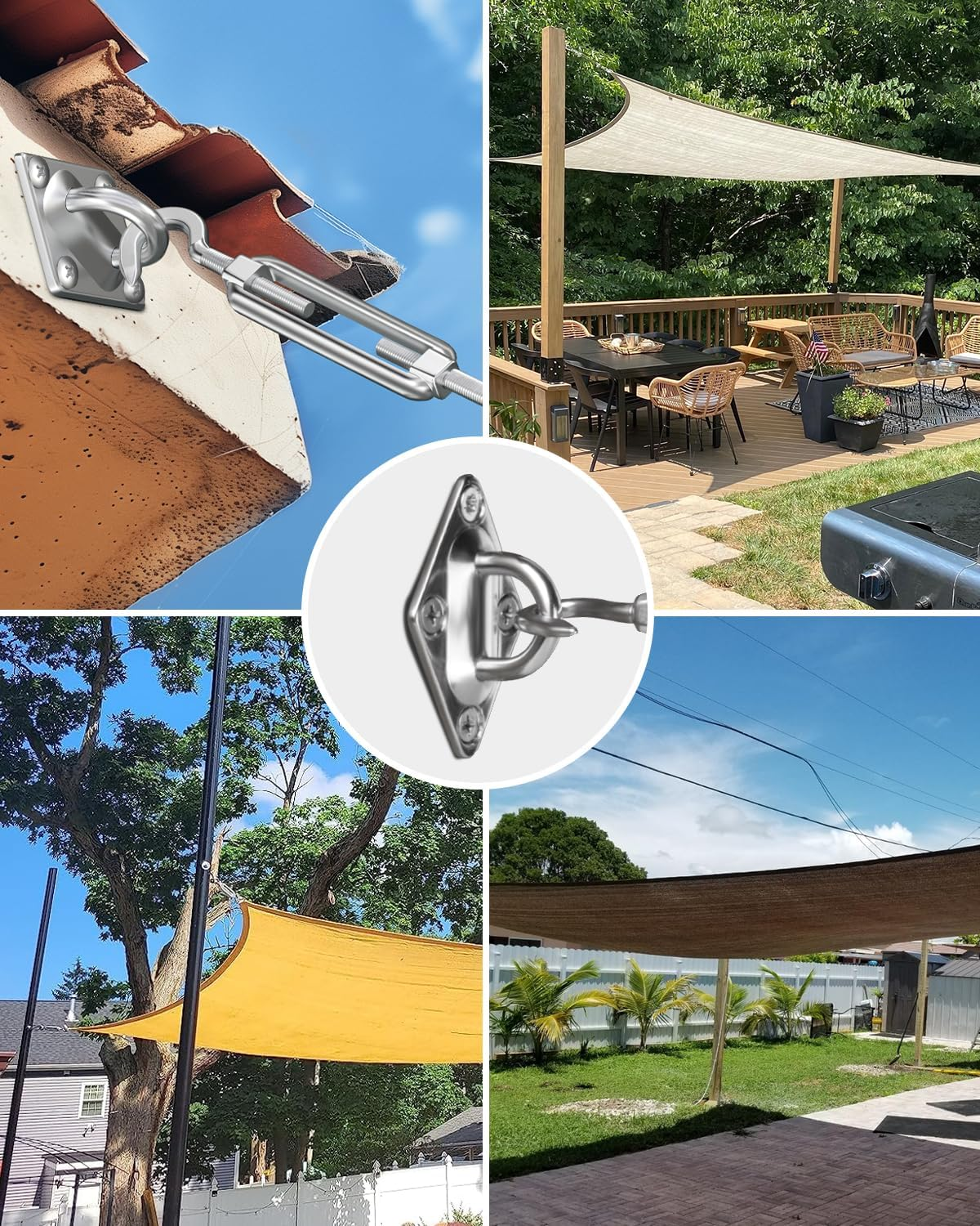 HELEMAN Shade Sail Hardware Kit 5 Inch for Rectangular/Square/Triangular Sun Shade Sail Installation in Patio Lawn and Garden, Anti-Rust Sail Shade Hardware Kit of Heavy Duty (40Pcs) image number 1