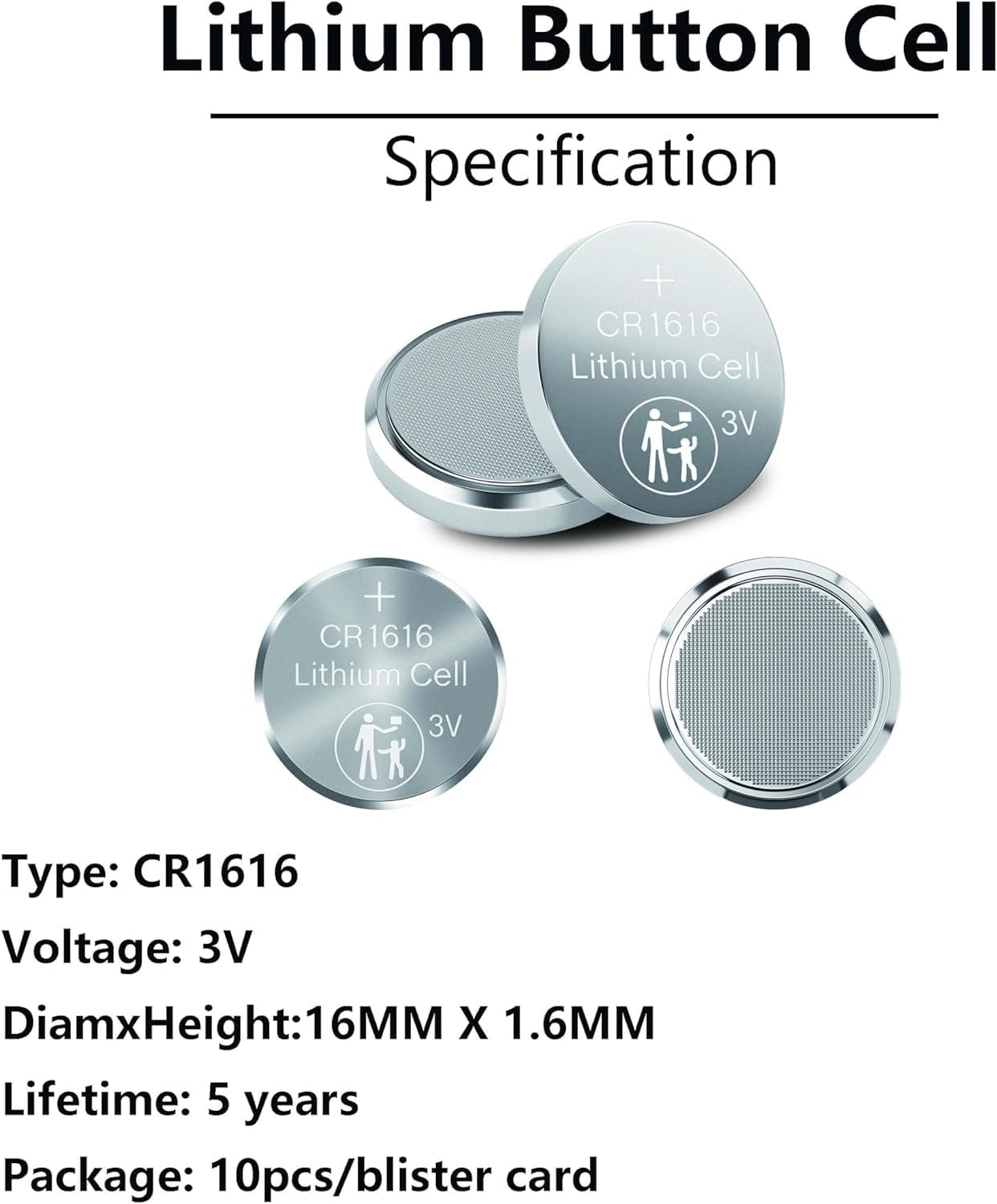 10 Pack CR1616 Battery 3V Lithium Battery Coin Button Cell Premium Alkaline Battery for Watch Toys Clock image number 3