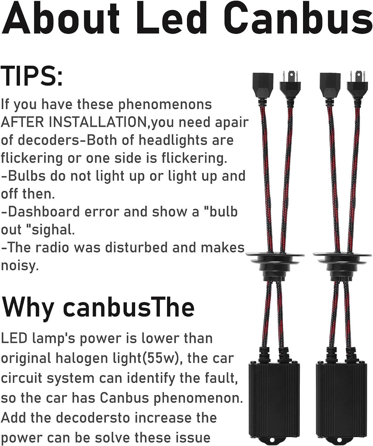 NIGHTEYE H4 LED Headlight Canbus Decoder anti Flicker Harness, Bulbs Resistor Decoders Error Free Conversion Kit, Adapter Warning Canceller Capacitors (1 Pair) image number 2