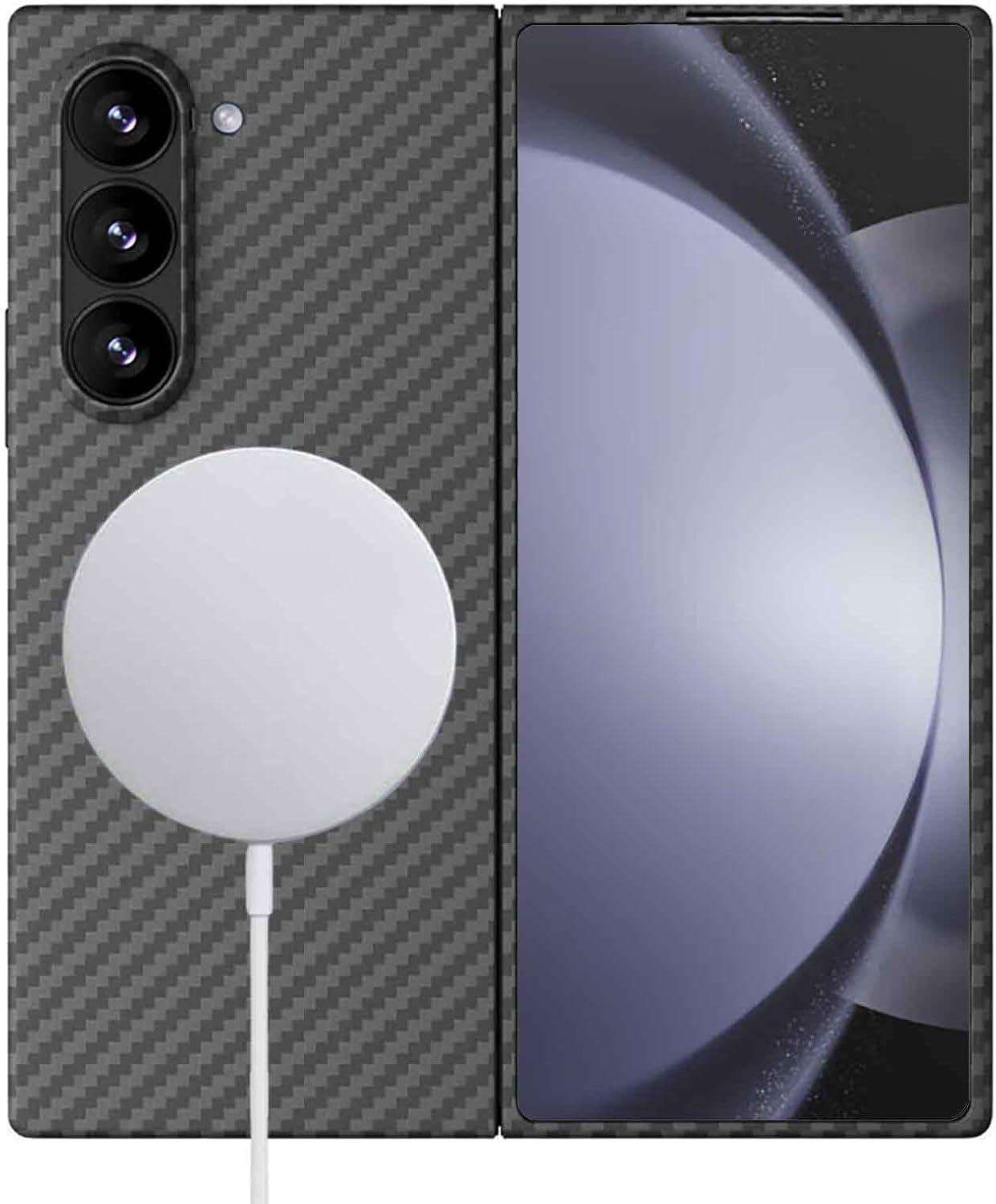 Sisyphy Aramid Fiber Case for Samsung Galaxy Z Fold 5 5G with Carbon Fiber Texture, Super Slim Protective Cover Skin, Soft Touch Sturdy Durable Case, Snap-On Back Cover Wireless Charging Friendly