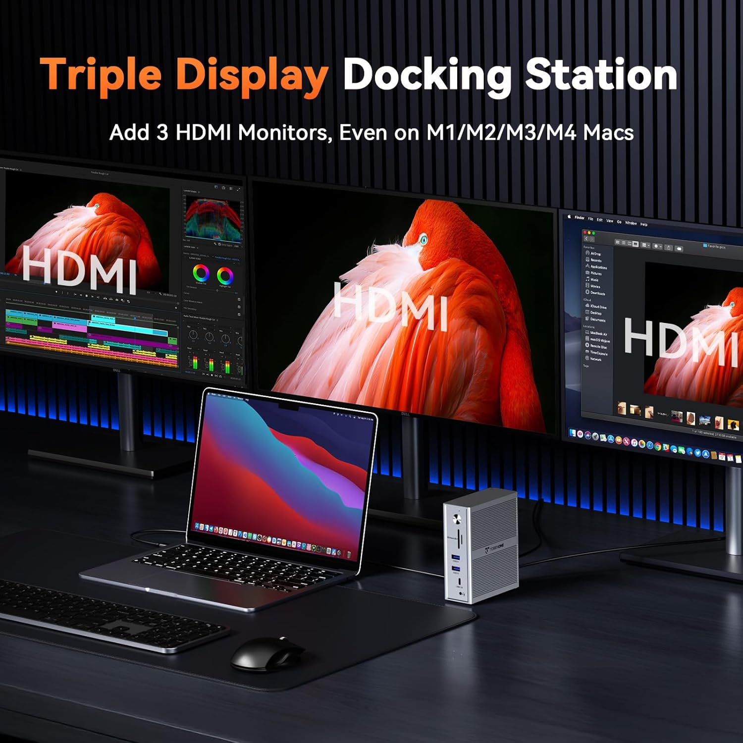 Tobenone Displaylink Docking Station 3 Monitors, 14-In-1 USB C Triple Monitor Docking Station for M1 M2 M3 M4 Macbook/Mac Mini, Windows, Chrome (3HDMI, 120W Power Supply, 5 USB, Ethernet, Sd/Micro SD image number 3
