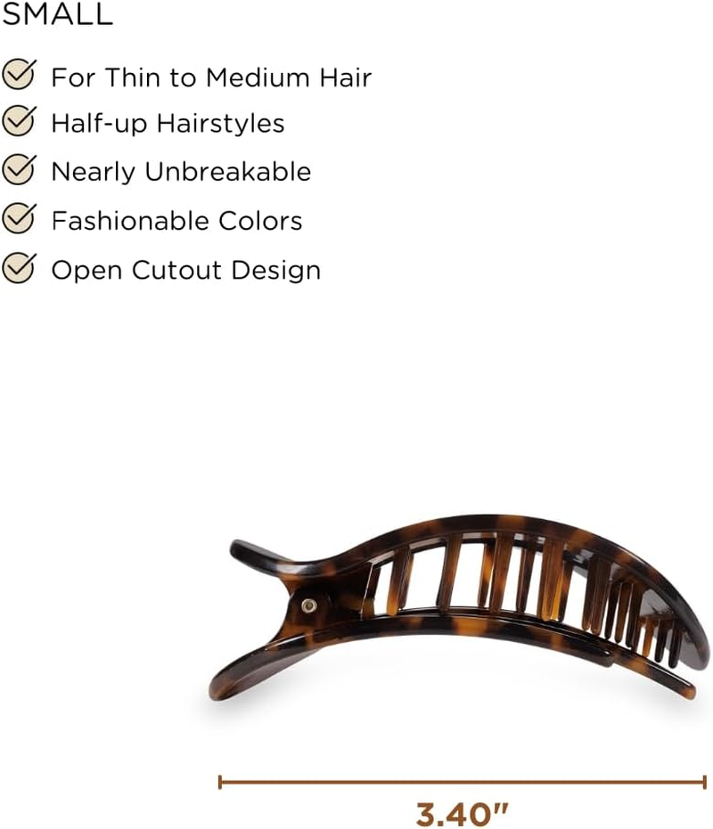 TELETIES - Small Flat round Clip - Strong Grip, Bendable Teeth, Comfortable Curved Design - for Lying Down, Yoga, Driving & More - Ideal for Thin-Medium Hair - for All Hair Textures - Tortoise image number 3