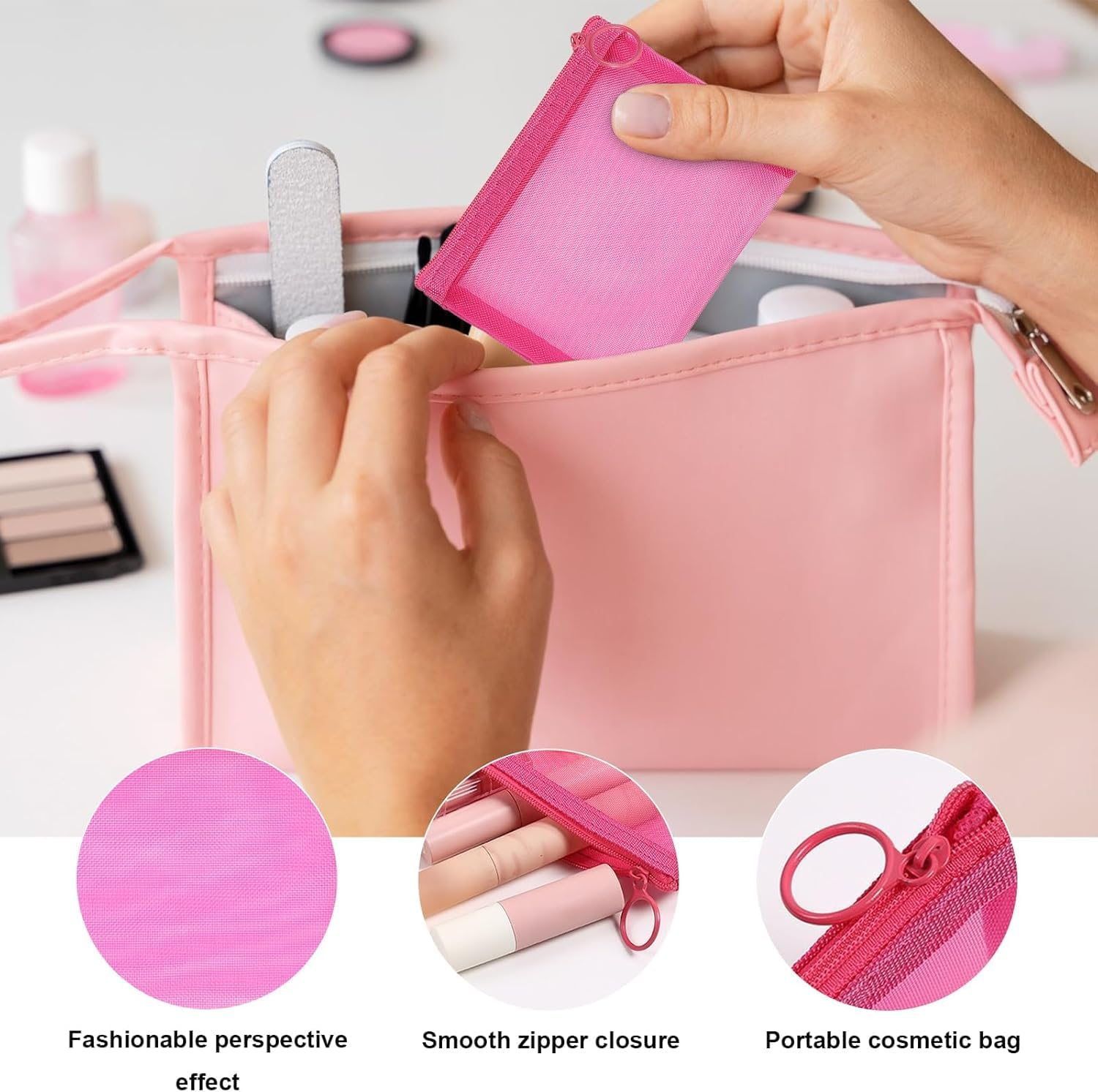 5 Pack Mini Zipper Mesh Bags, Portable Travel Cosmetic Pouch Kit Beauty Accessories Holder Bag Storage Coin Purse for Small Items Key (5-Color) image number 4