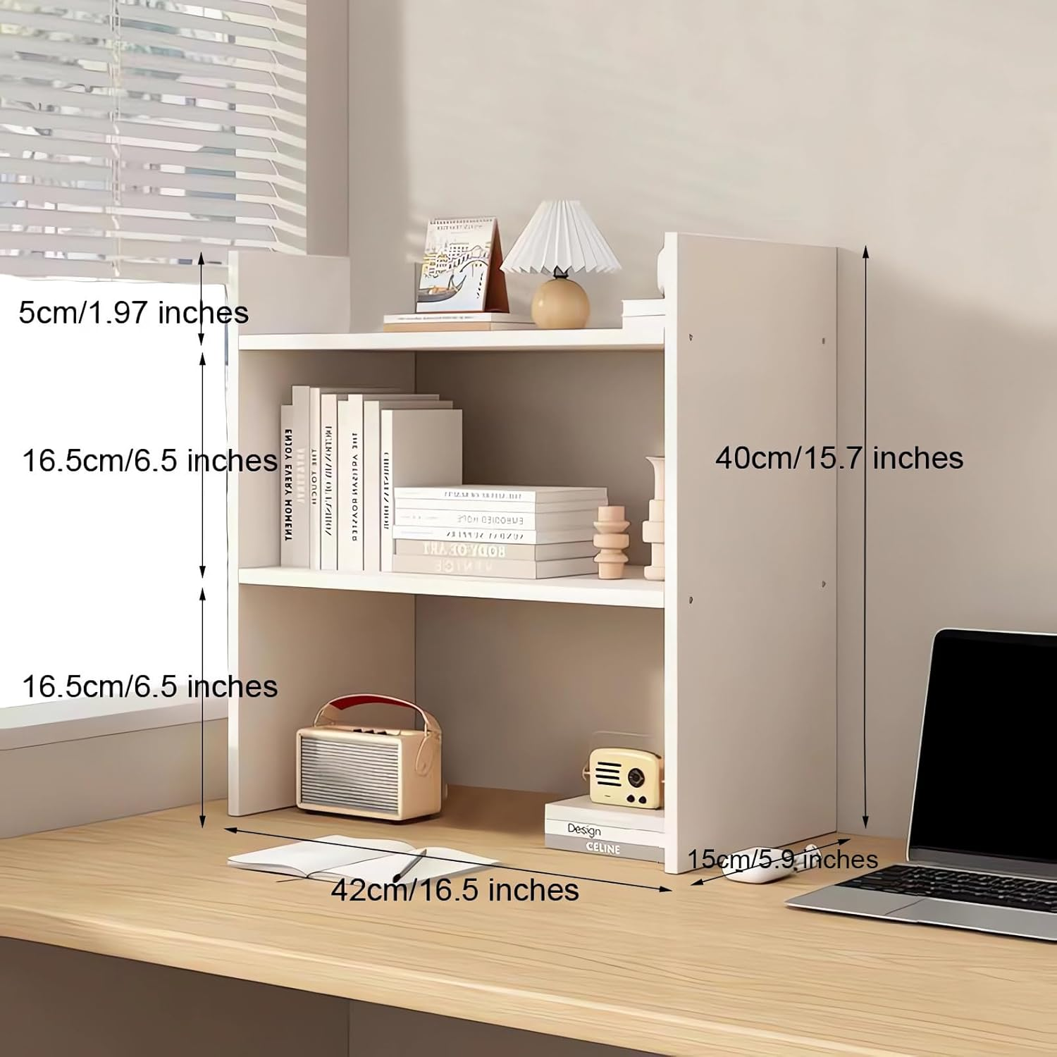 Desktop Bookshelf, 2-Tier Storage Rack, 42 X 40 X 15 Cm, Wood Bookcase A219 (Wood) image number 2