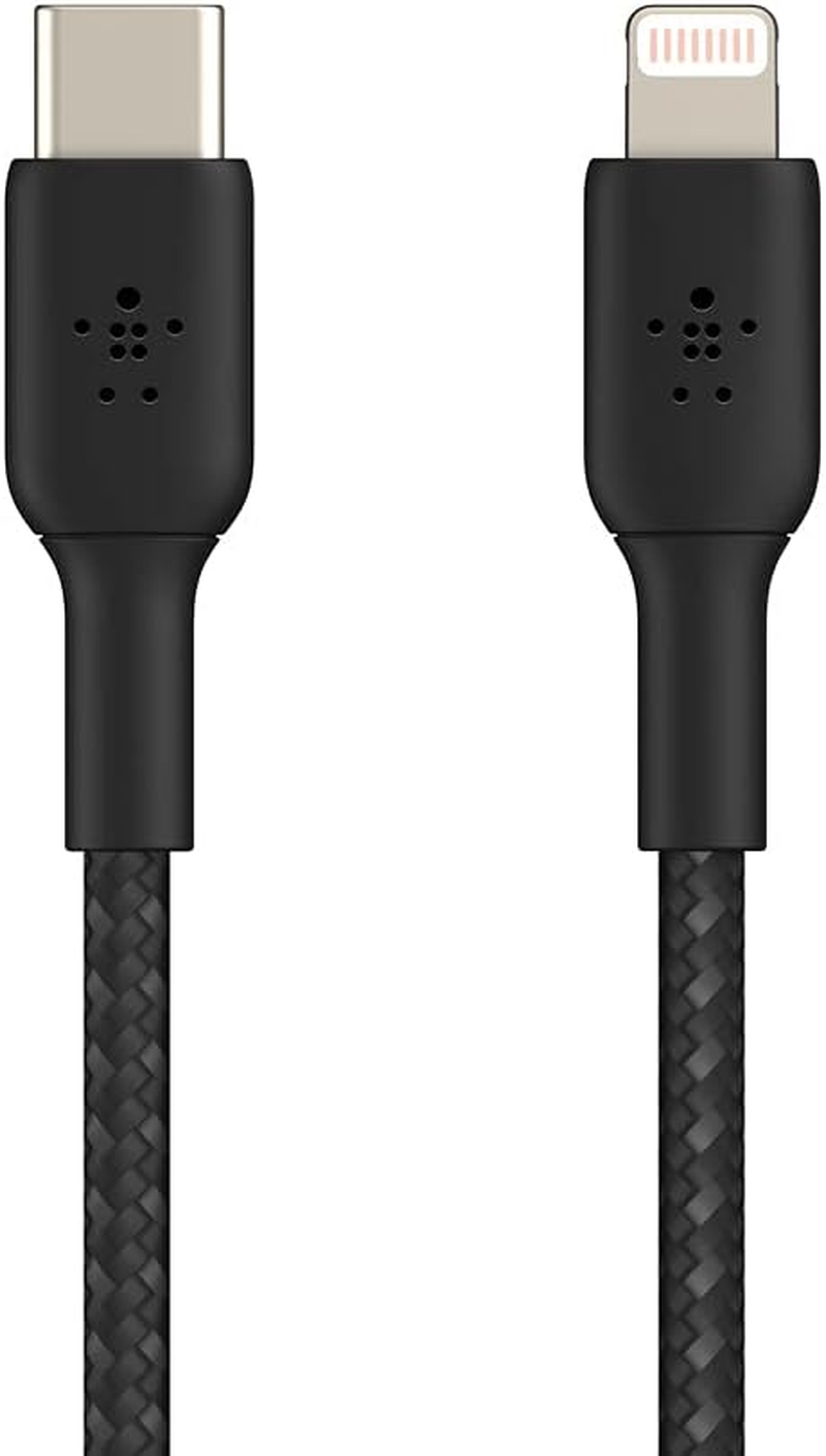 Belkin Braided USB-C to Lightning Cable (Iphone Fast Charging Cable for Iphone 8 or Later) Boost Charge Mfi-Certified Iphone USB-C Cable, Black 2M, 6.6FT (Caa004Bt2Mbk)