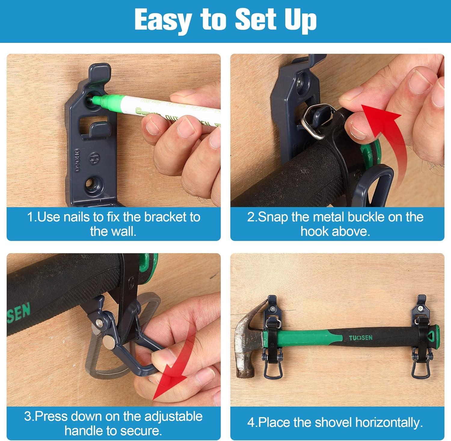 8 Pcs Shovel Mount for Roof Rack, Metal Rubber Clamp Wall Mounting Kit, Shovel Holder Clamp Wall Mount Kit Car Accessories for Roof Rack, Boats, Military Equipment, Axe, Patent Protection image number 4