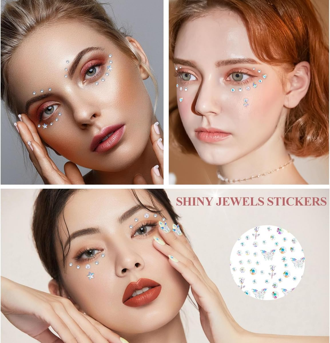 Face Gems Self-Adhesive Rhinestones Stickers for Makeup Eyes, Star Eye Body Stickers Acrylic Crystal Pearls Tattoos for Women Girls image number 5