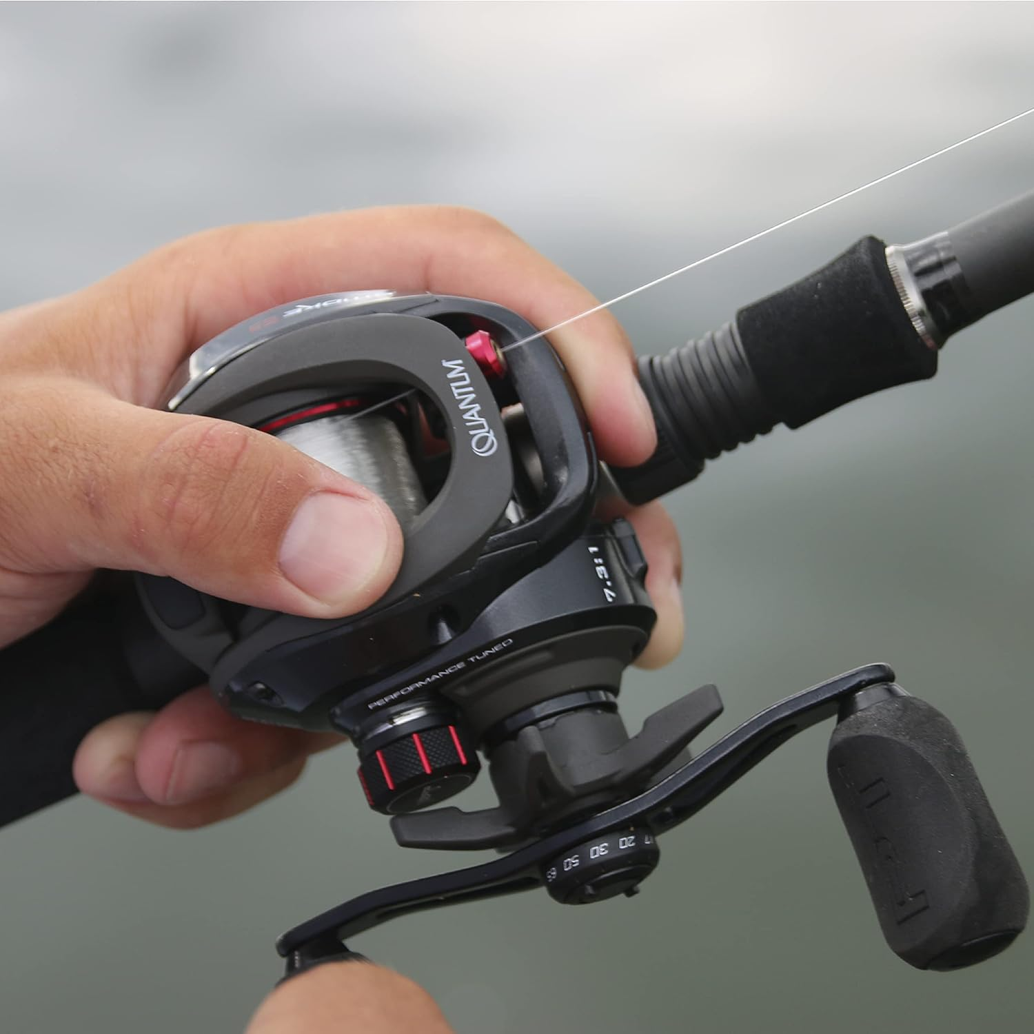 Quantum Smoke Baitcast Fishing Reel, Size 100 Reel, Large EVA Handle Knobs and Continuous Anti-Reverse Clutch, 10+1 Bearings, Black