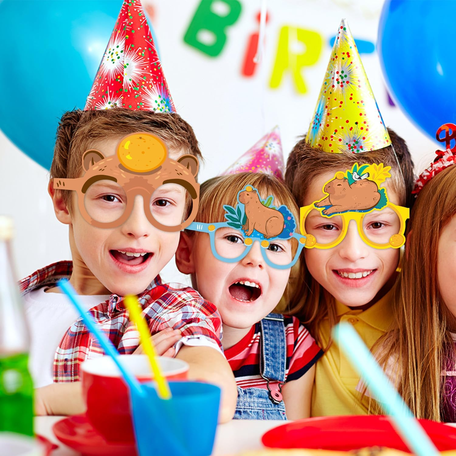 12Pcs Capybara Party Favors Glasses, Capybara Dress up Masks Photo Booth Prop Cosplay Birthday Gift Supplies for Kids image number 4
