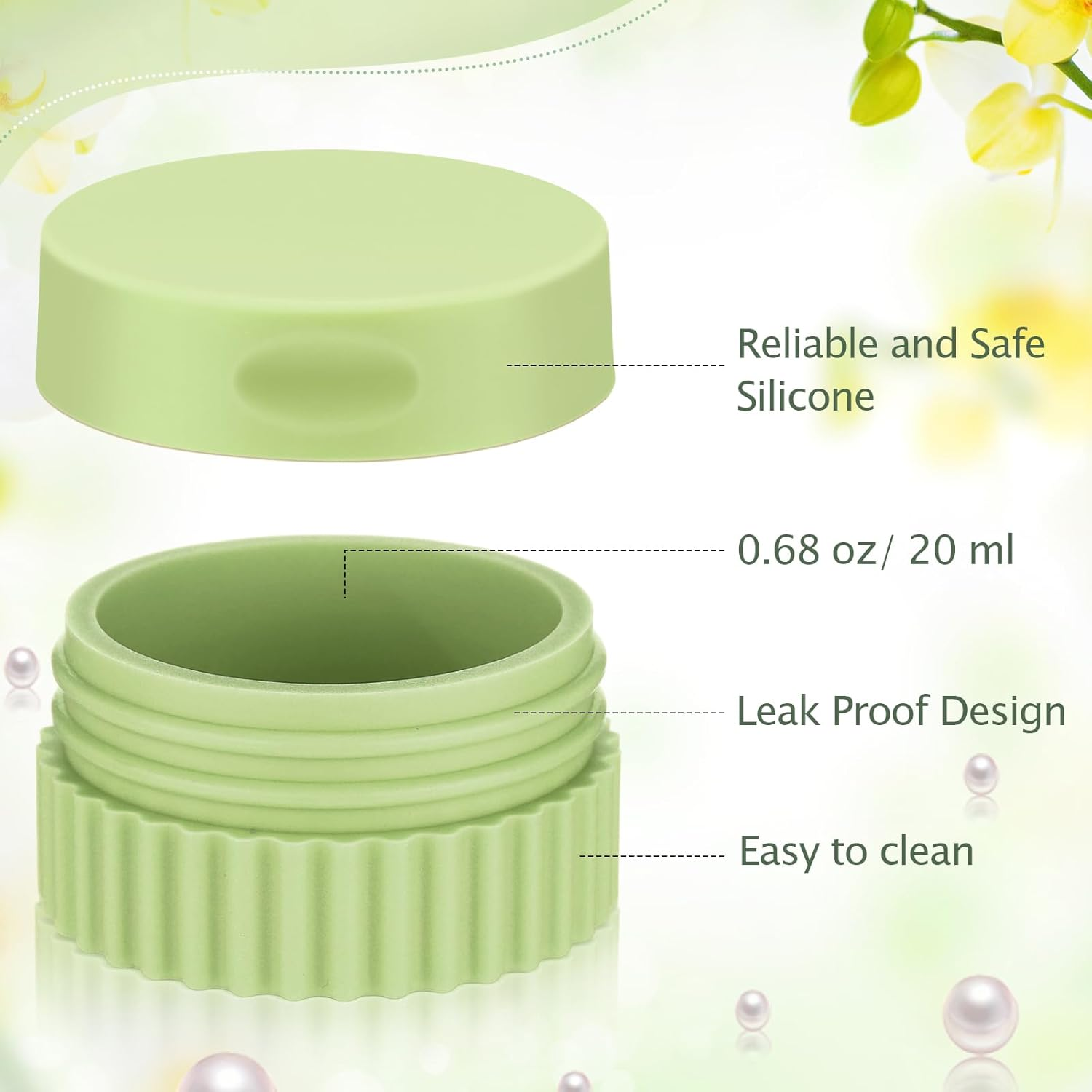 Maxcheck 4 Pcs Travel Containers for Toiletries 0.68 Oz/20 Ml Small Silicone Cream Jar with Lid Mini Leakproof Lotion Jar Refillable Travel Cosmetic Container for Face Body Skin Cream (Green Color) - Neutral Color Quatrain image number 6