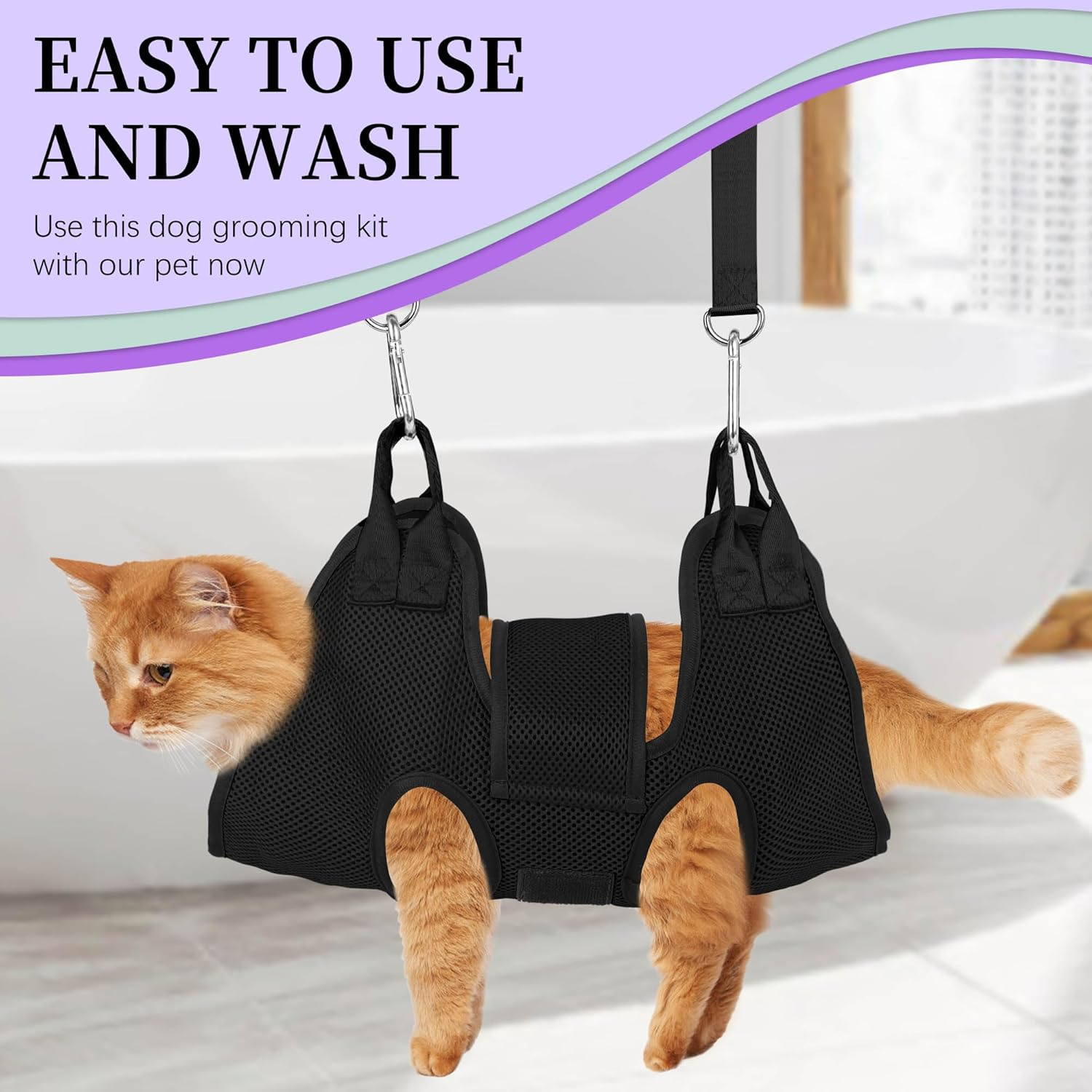 Patiencet Cat Grooming Hammock Pet Hammock Cat Nail Clipper Hammock for Nail Trimming Dog Sling for Nail Clipping Dog Hanging Harness (Black XS) image number 2