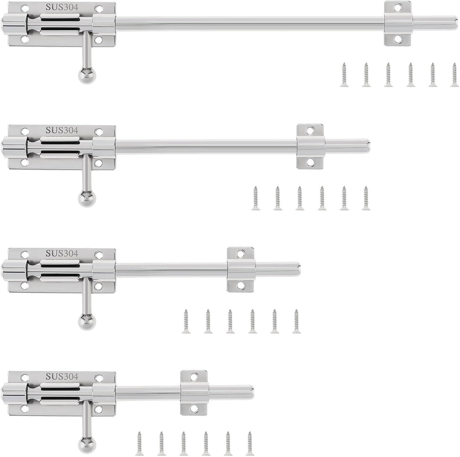 Slide Bolt Gate Latch, 2 Pack 10 Inch 304 Stainless Steel Barrel Bolt Latch with 8 Mm Padlock Hole, 10 Mm Bolt Heavy Duty Silver Sliding Latch Lock image number 1