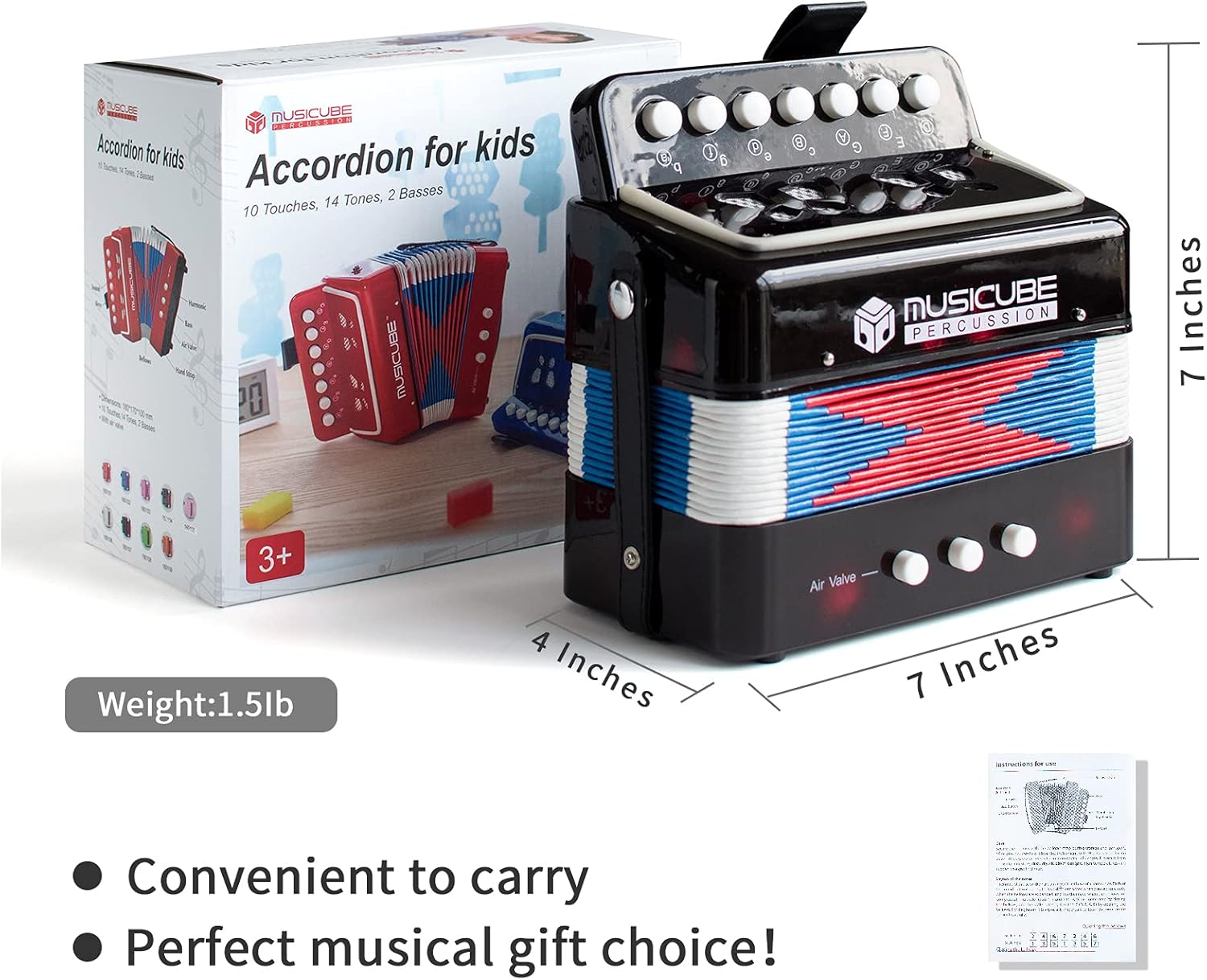 MUSICUBE Kids Accordion Instrument Toys 10 Keys Button Small Accordion for Boys & Girls Educational Musical Instrument Toys Thanksgiving Gift Choice (BLACK) - Purple image number 3