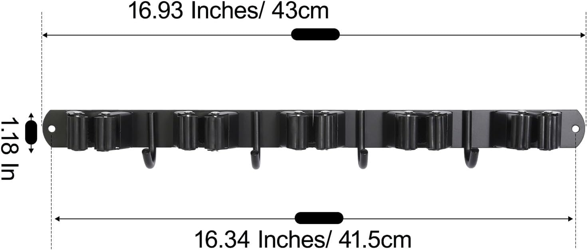 Voze 5 Racks and 4 Hooks Mop and Broom Holder Wall Mount, Self Adhesive Heavy Duty Broom Hanger Organizer Storage Tool Racks for Kitchen Garden Laundry Garage Black