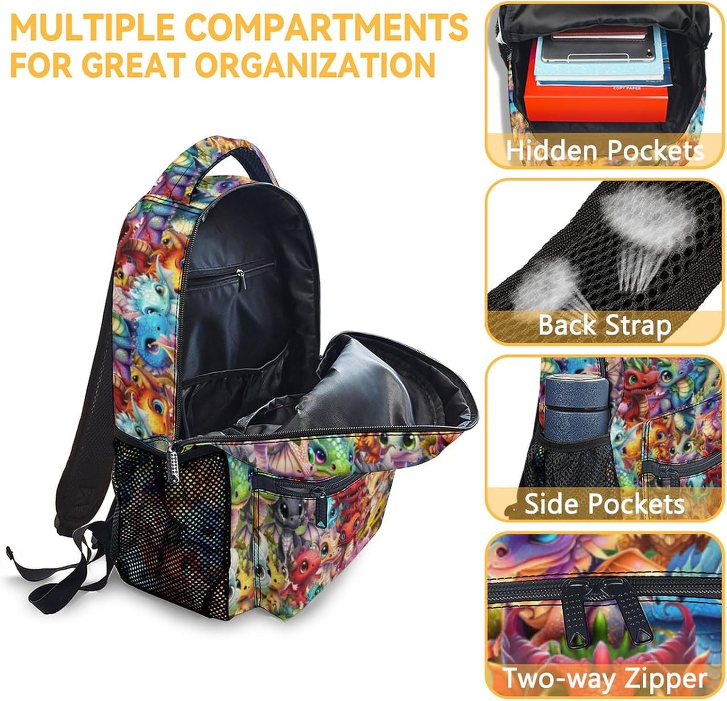 NICEFORNICE Dragon Backpack for Kids, 17 Inch Cute Backpacks for School, Lightweight Bookbag for Girls image number 3