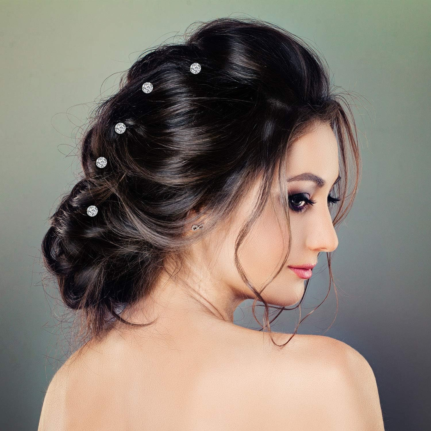 60 Pieces Rhinestone Crystal Twisters Set Spiral Hair Pin Silver Coil for Wedding, Bridal, Prom, Party and Special Occasion with Clear Container - Champagne image number 3