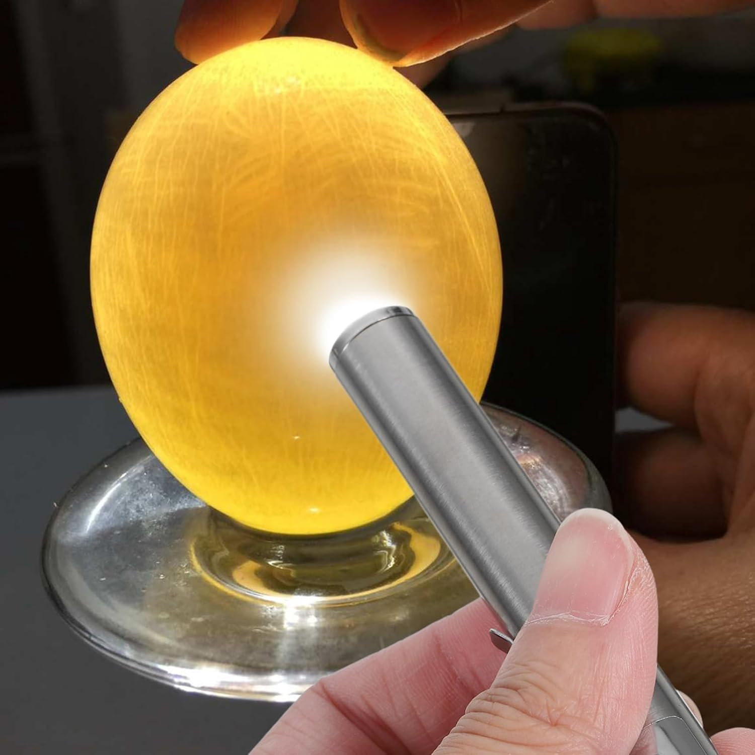 DOITOOL Portable LED Egg Candler, Egg Candling Lamp for Chicken, Duck, Goose, and Parrot Eggs, Stainless Steel, Silver, 4.05 Inch image number 2