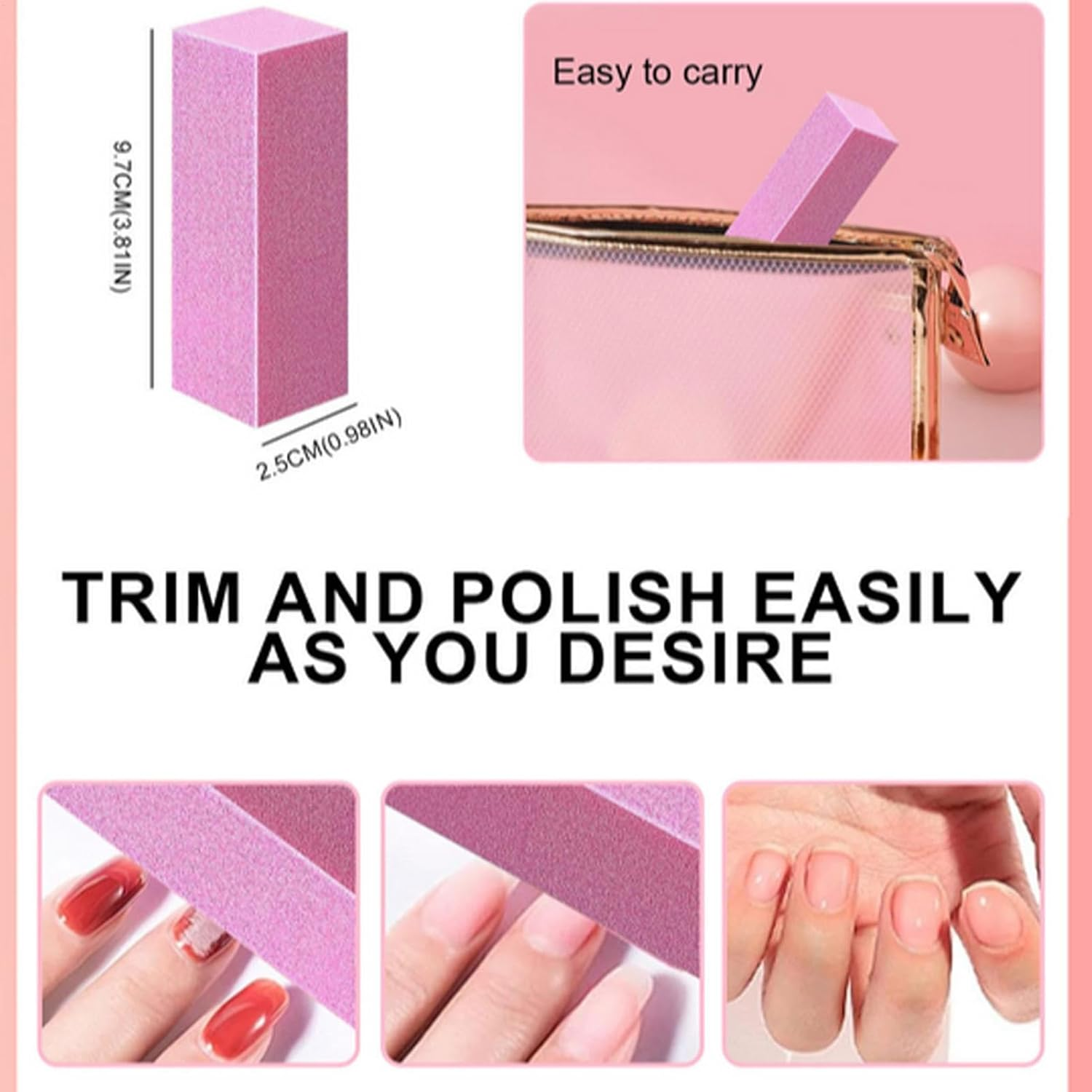 Wezalget Nail Clipper Set | Nail Care Kit 100/180 Manicure Tools - Nail Kit Includes Nail Files, Pink Nail Buffer, Polishing Files, Triangular Cuticle Stripper for Salon image number 2