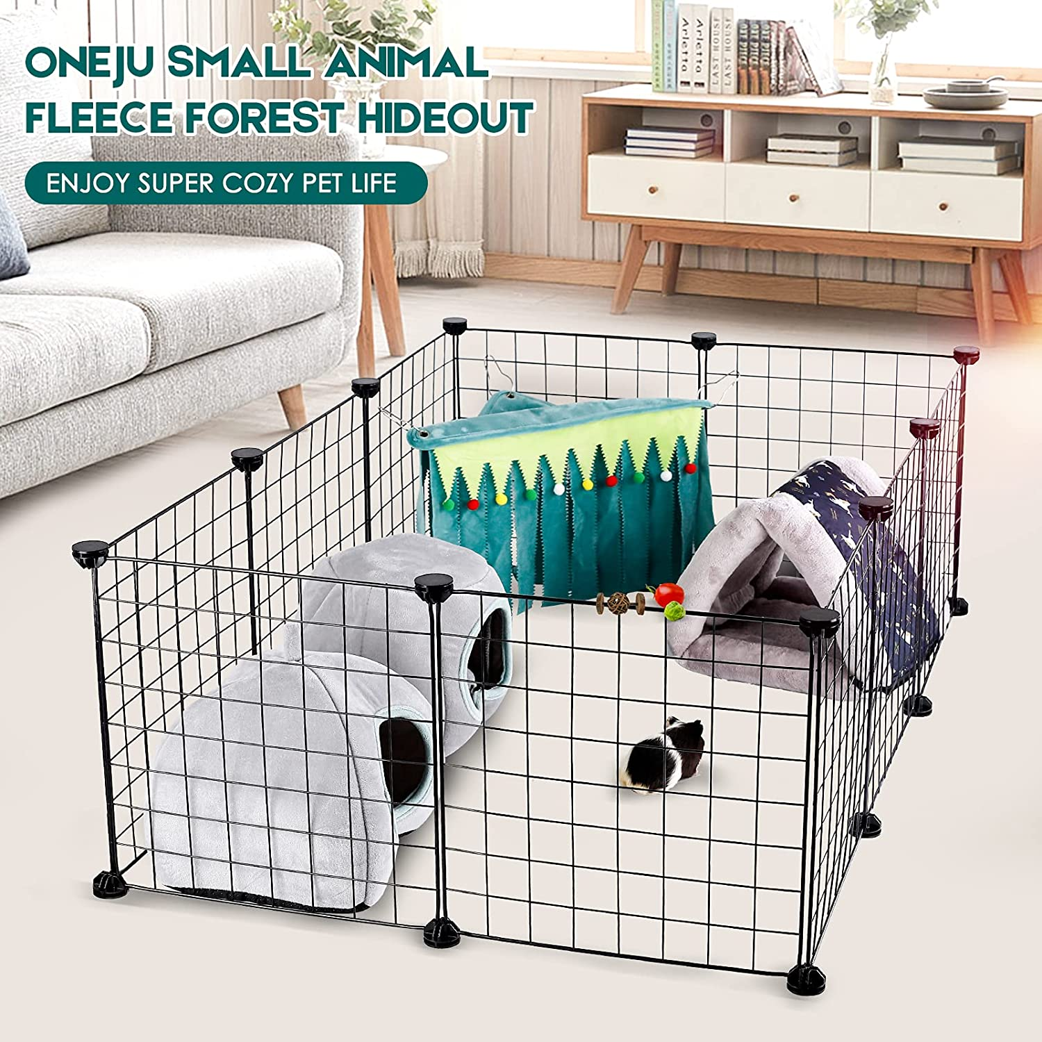 ONEJU Guinea Pig Hideout, Hideout for Guinea Pig, Guinea Pig Hideouts, Guinea Pig Cage Accessories for Guinea Pig, Bunny, Hamster, Chinchilla, Rabbit without Metal Fences - Green image number 3