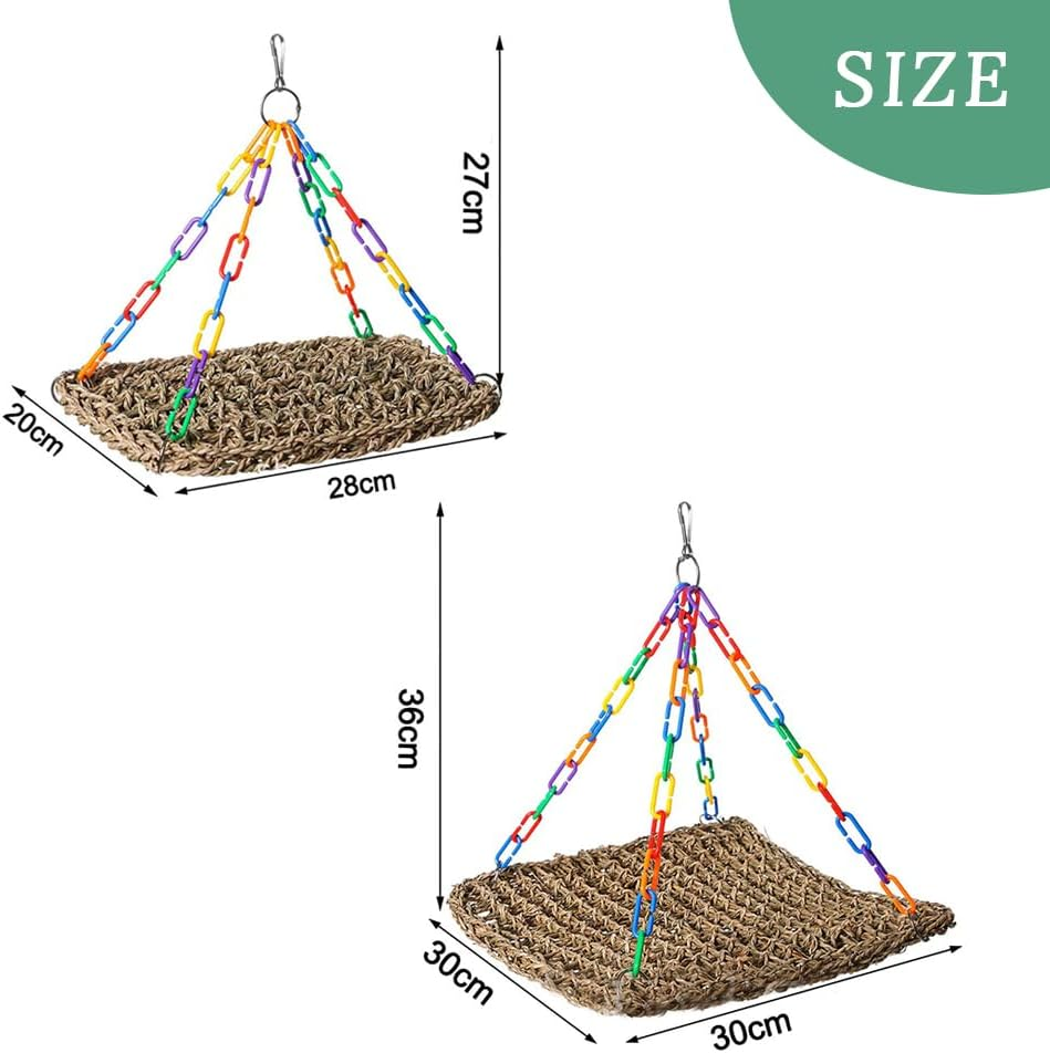 2 Pack Bird Water Grass Mat,Water Grass Woven Hammock,With Simple Attachment Hooks,Resistant Wear-Resistant,Suitable for All Kinds of Reptiles,Lizards,Parrots,Birds,Finches image number 3