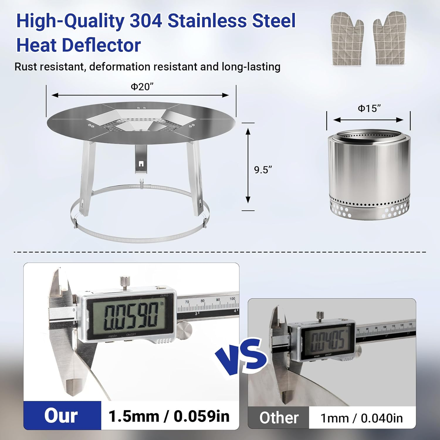 Heat Deflector Fit for Solo Stove Ranger 15", 304 Stainless Steel Heat Diffuser for Ranger Fire Pit with Grill Gloves & Fix Hoop, Capture and Redirect Warmth, Camping Accessory image number 5