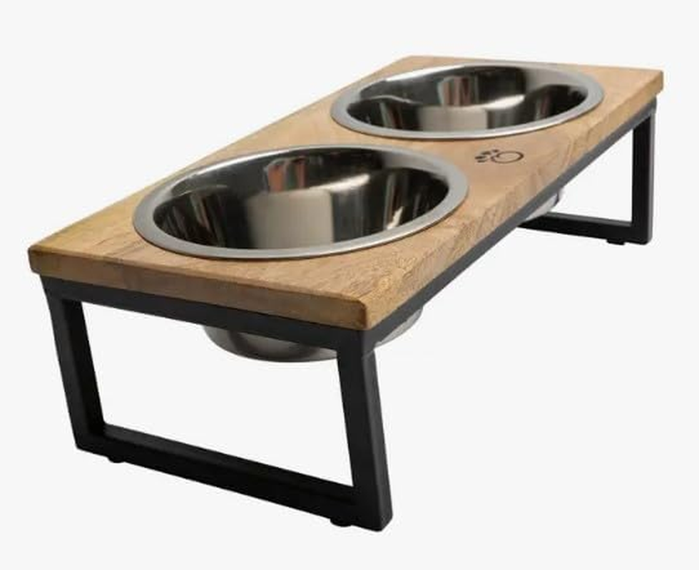 DROVERS Dog and Co Elevated Feeding Station - Handmade - Mango Wood and Steel - Dishwasher Safe - Improve Digestion - Perfect for Older Dogs with Arthritis image number 1