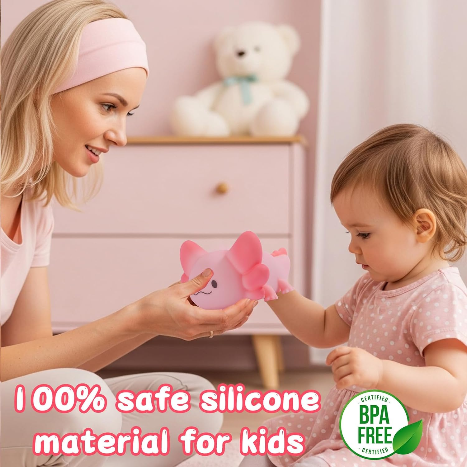 Tremdwoto Axolotl Night Light, 7 Colours Changing Children'S Night Light with Tap Control, 1/3 Hour Timer Axolotl Lamp, USB Rechargeable Dimmable Children'S Room Lamp, Gifts for Girls and Boys image number 1