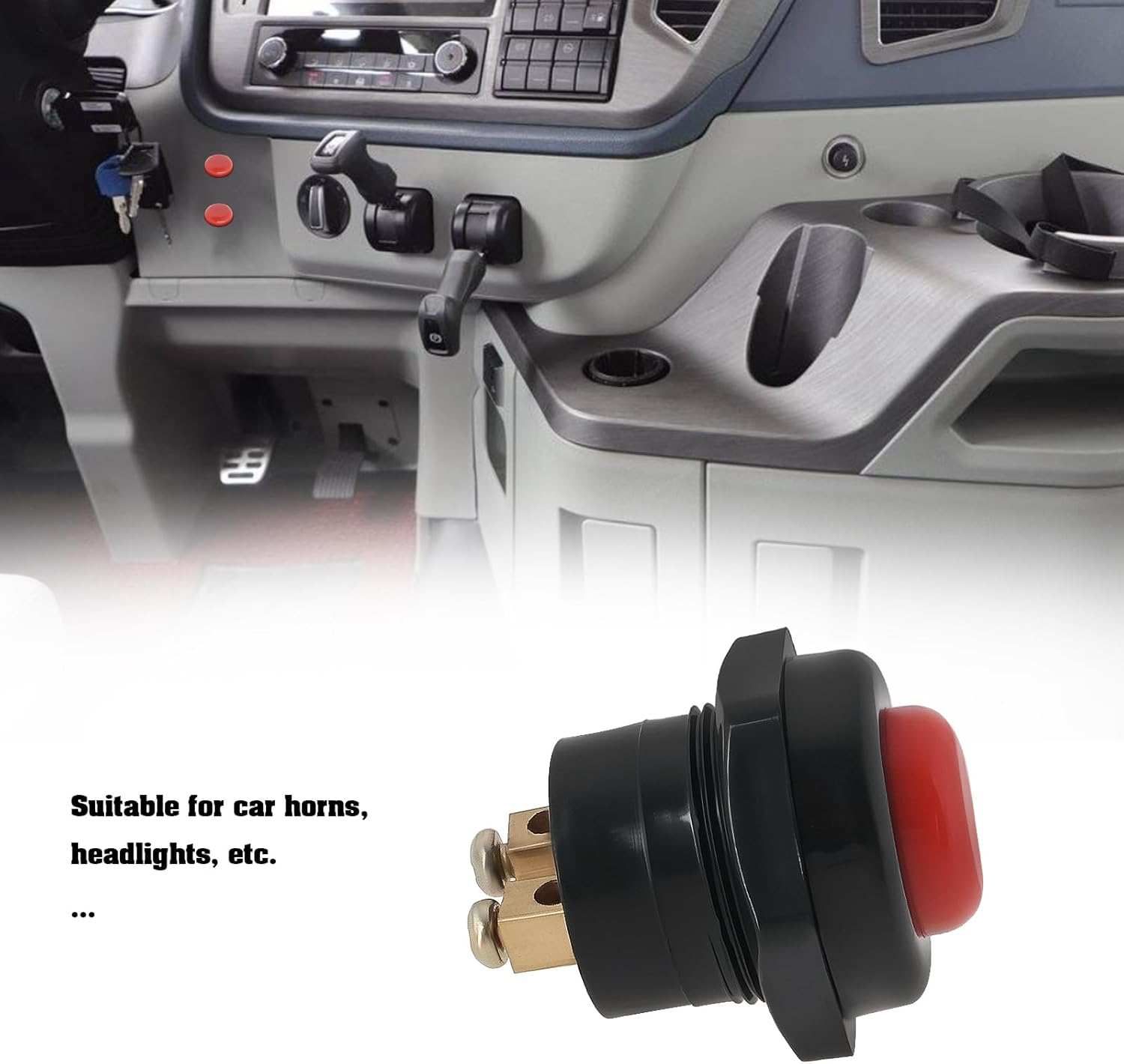 VGOL 2Pcs Car Push Button Switch 12V 25A Horn Switch Momentary Press Button Switch Replacement Part 22Mm Mounting Hole Starter Switch, Red image number 3