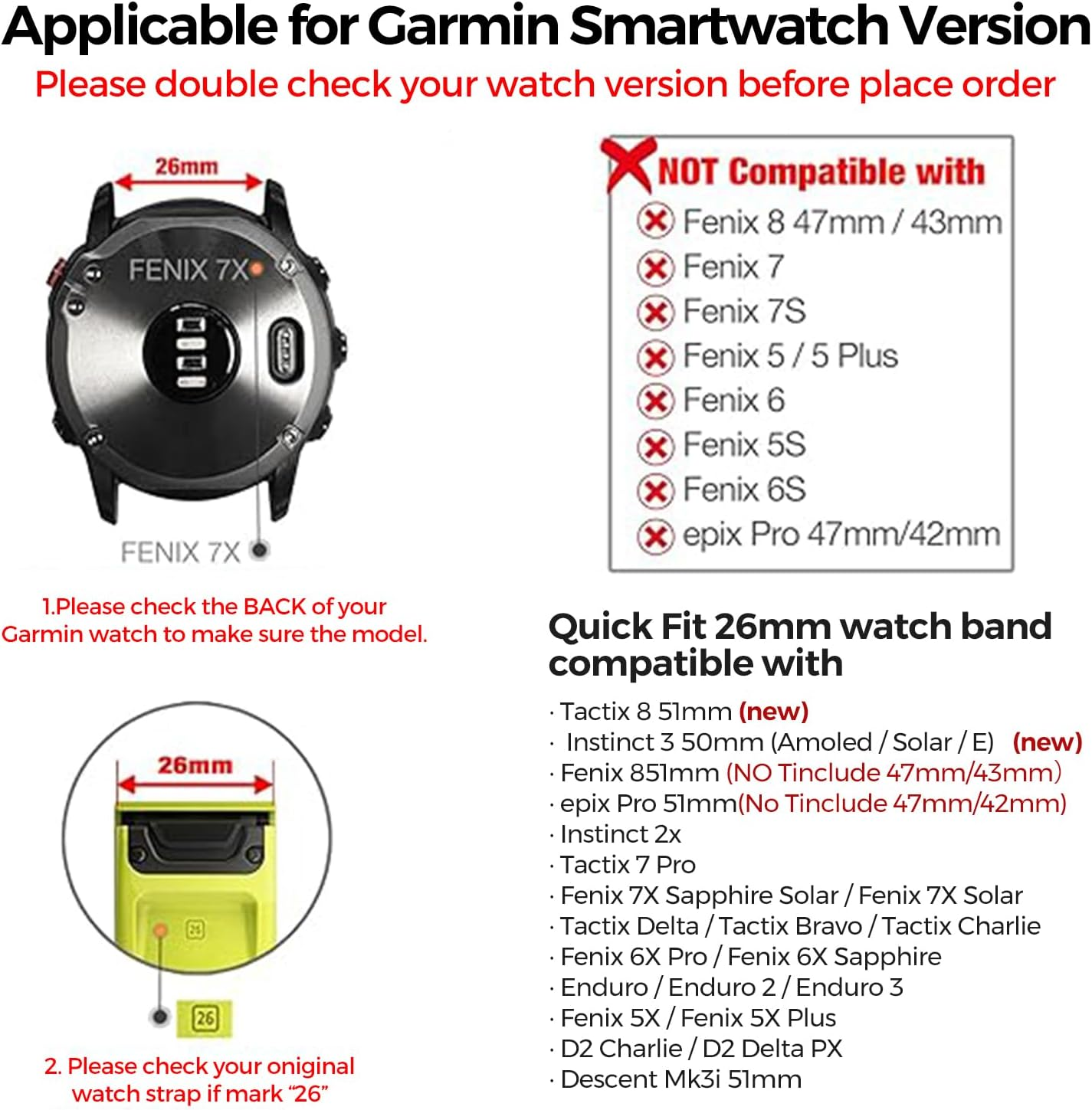 Synsing 26Mm Titanium Metal Quick Release Watchband Compatible for Fenix 8 51Mm/Enduro 3 51Mm/Fenix 6X Pro/7X Pro/5X Plus,22Mm Band for Fenix 8 47Mm/E 47Mm/Fenix 6 Pro/7/5 Plus/Epix 2/Forerunner 965 image number 7