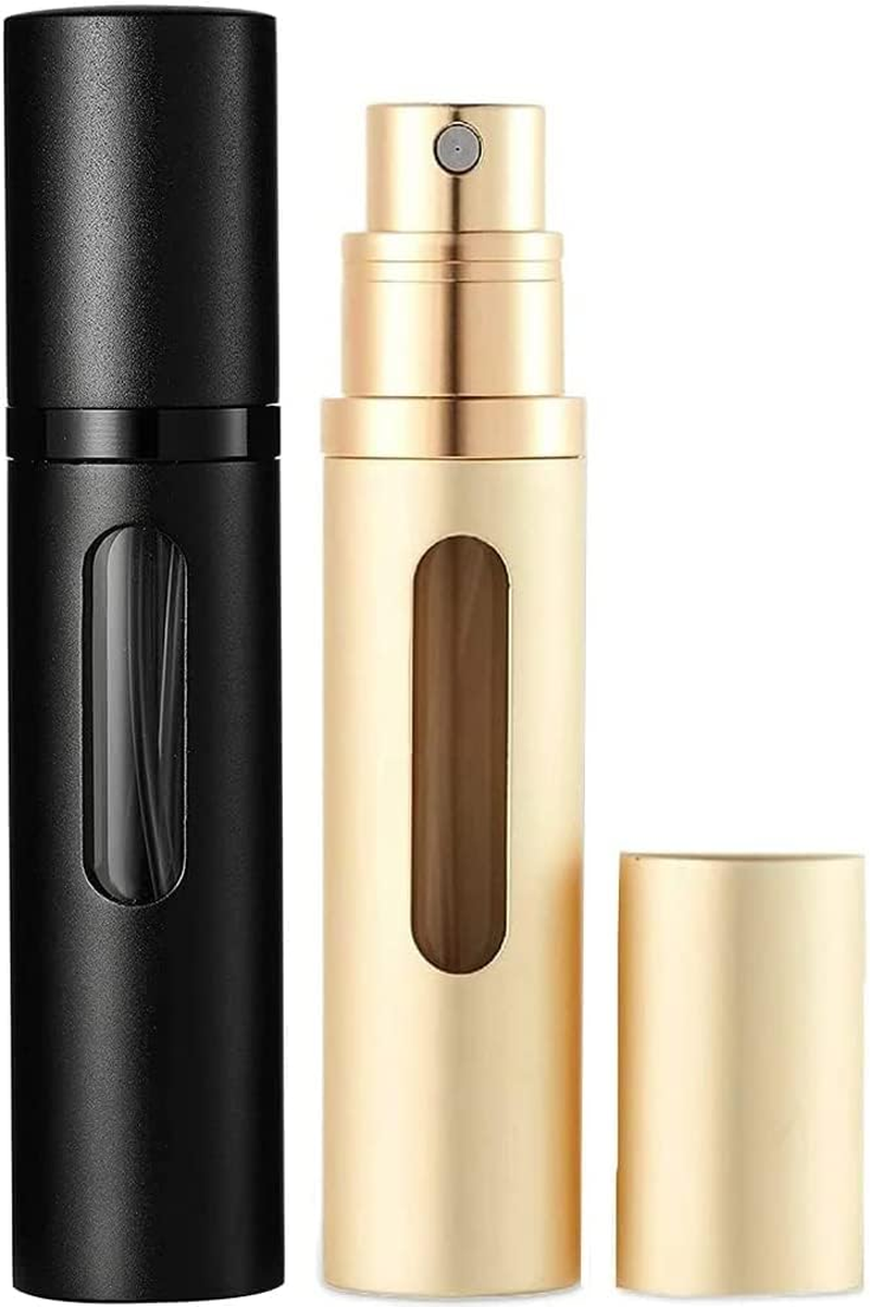 Perfume Atomiser Refillable Perfume Bottle for Travel, Leaking Proof Mini Empty Perfume Spray Bottle for Women and Men, 8Ml - Matte Black & Gold