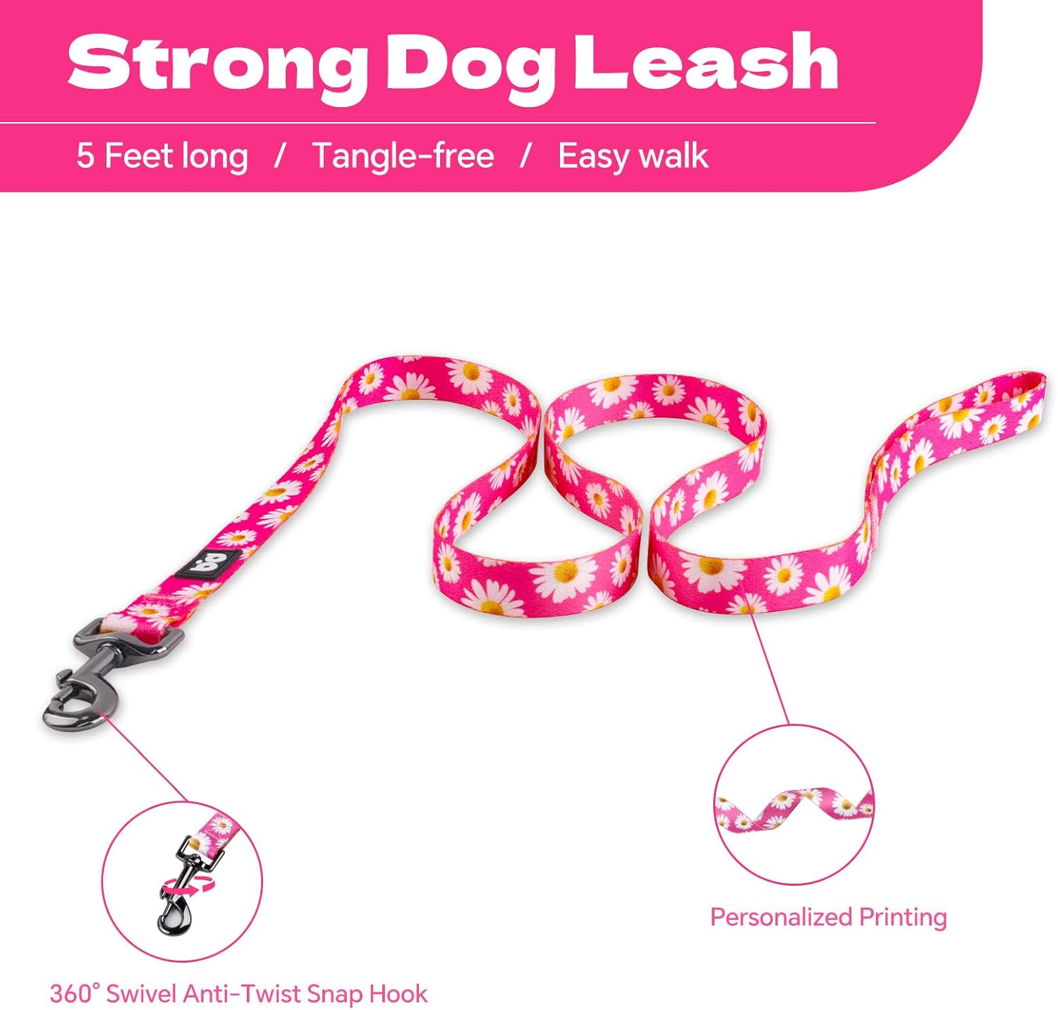 QQPETS Dog Harness Leash Set Adjustable Heavy Duty No Pull Halter Harnesses for Small Medium Large Breed Dogs Back Clip Anti-Twist Perfect for Walking (S(14"-20" Chest Girth), Daisy) image number 2